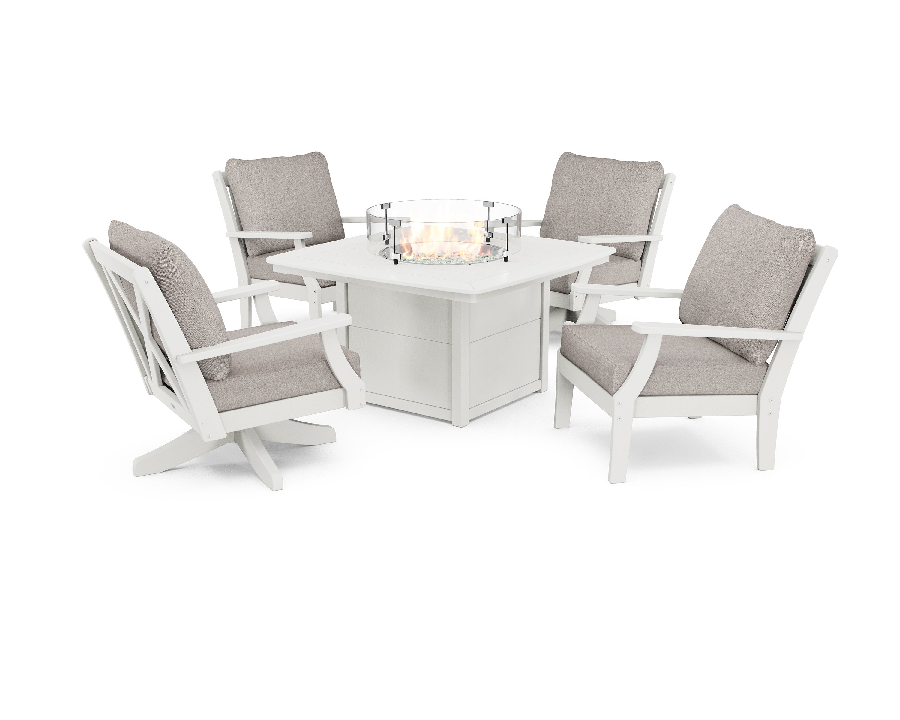 Braxton 5-Piece Deep Seating Set with Fire Table in Vintage White / Weathered Tweed
