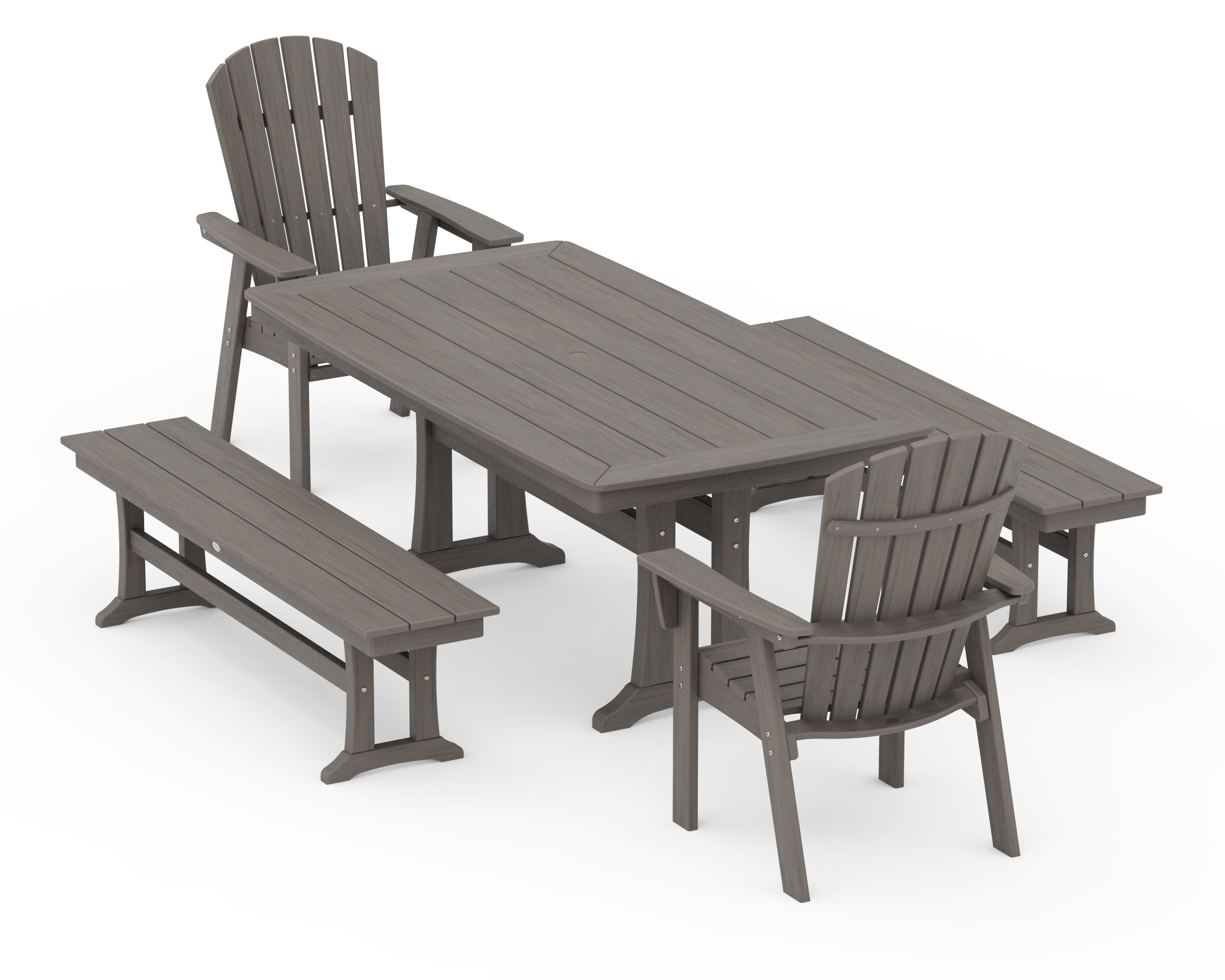 Nautical Adirondack 5-Piece Dining Set with Trestle Legs in Driftwood