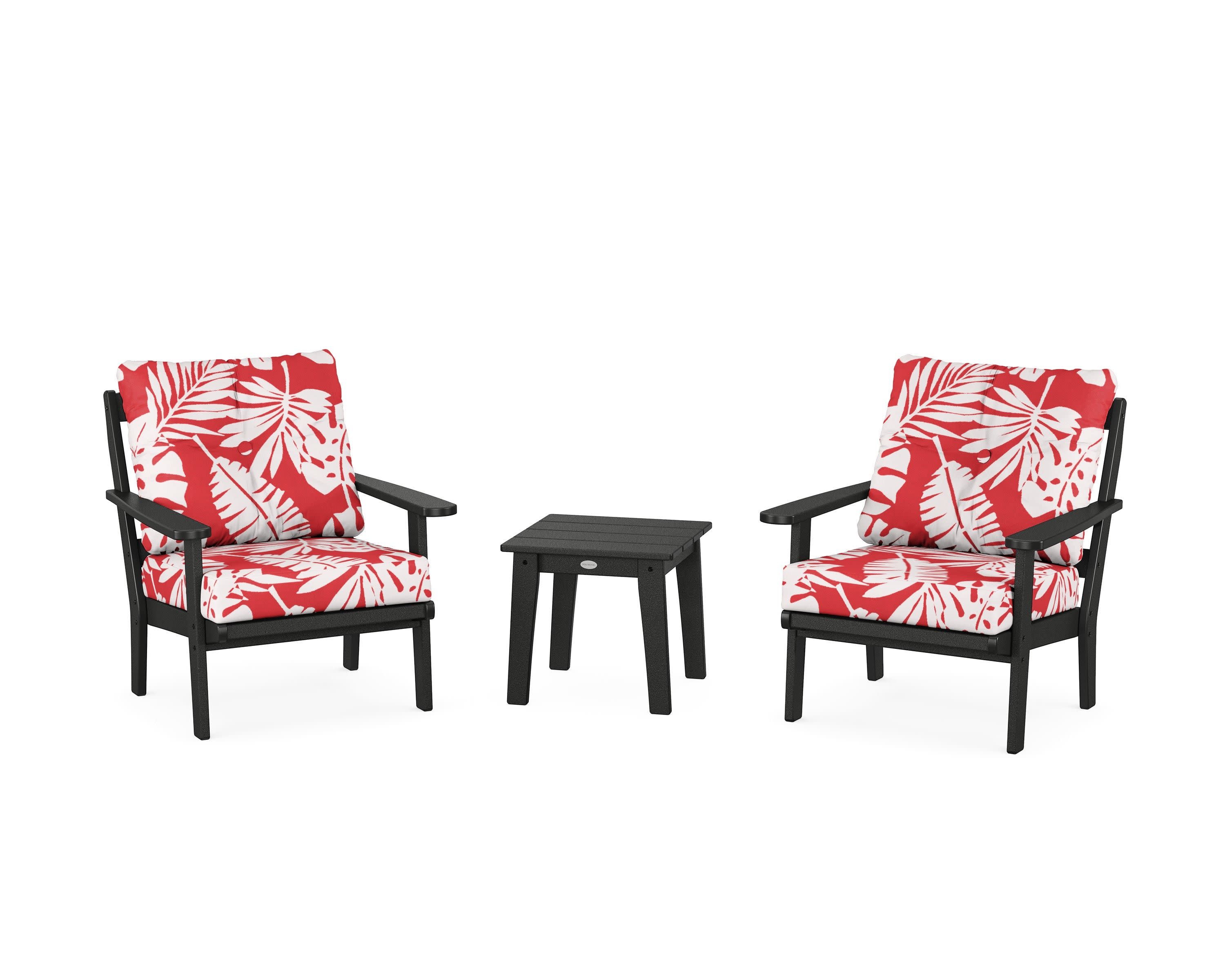 Mission 3-Piece Deep Seating Set in Black / Leaf Crimson
