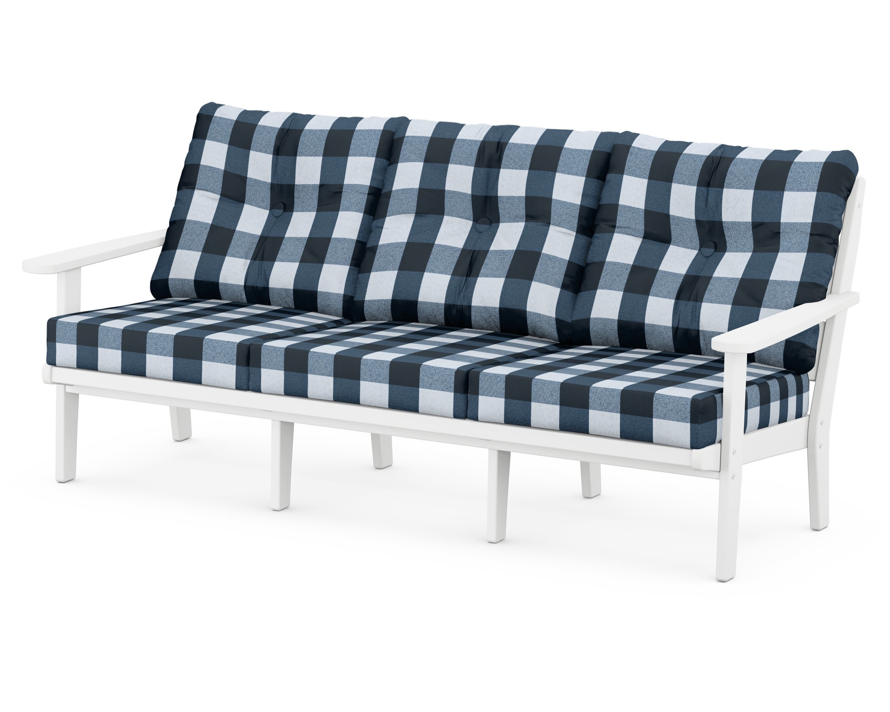 Lakeside Deep Seating Sofa in White / Buffalo Plaid Marine Indigo