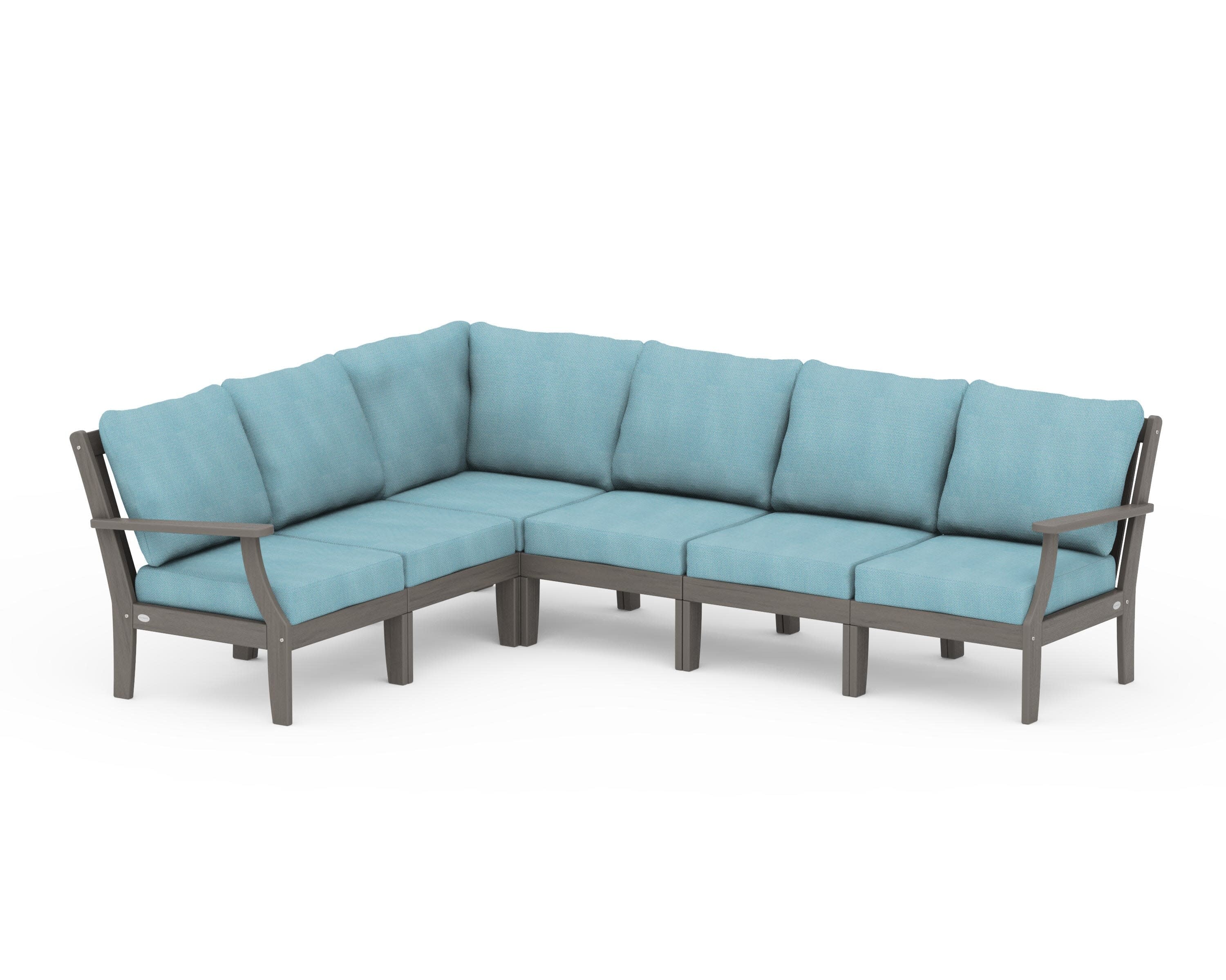 Braxton Modular 6-Piece Deep Seating Set in Driftwood / Lattice Sky Blue