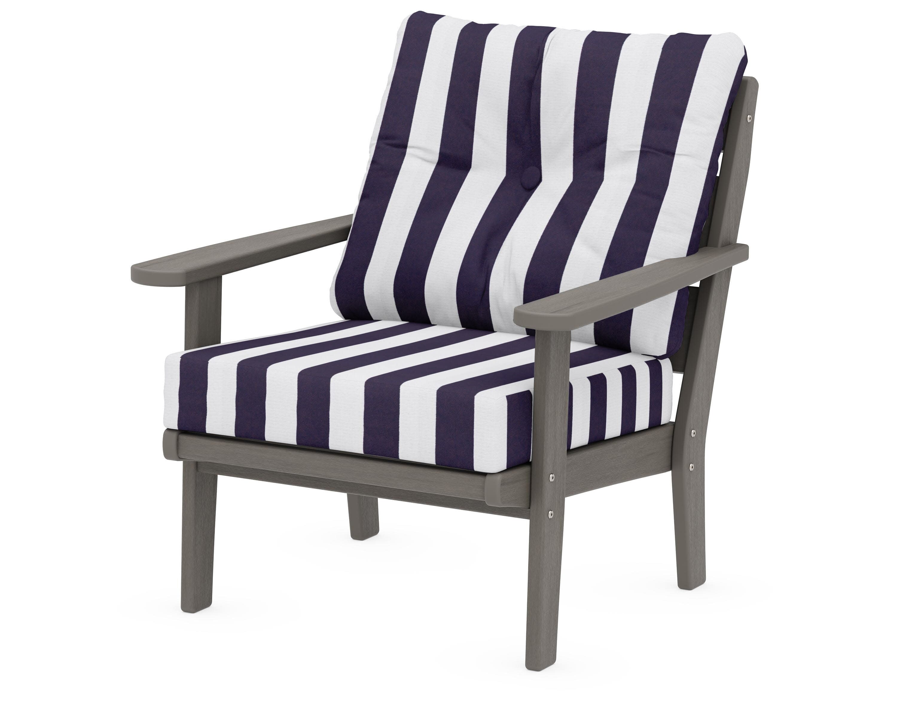 Lakeside Deep Seating Chair in Driftwood / Cabana Stripe Navy