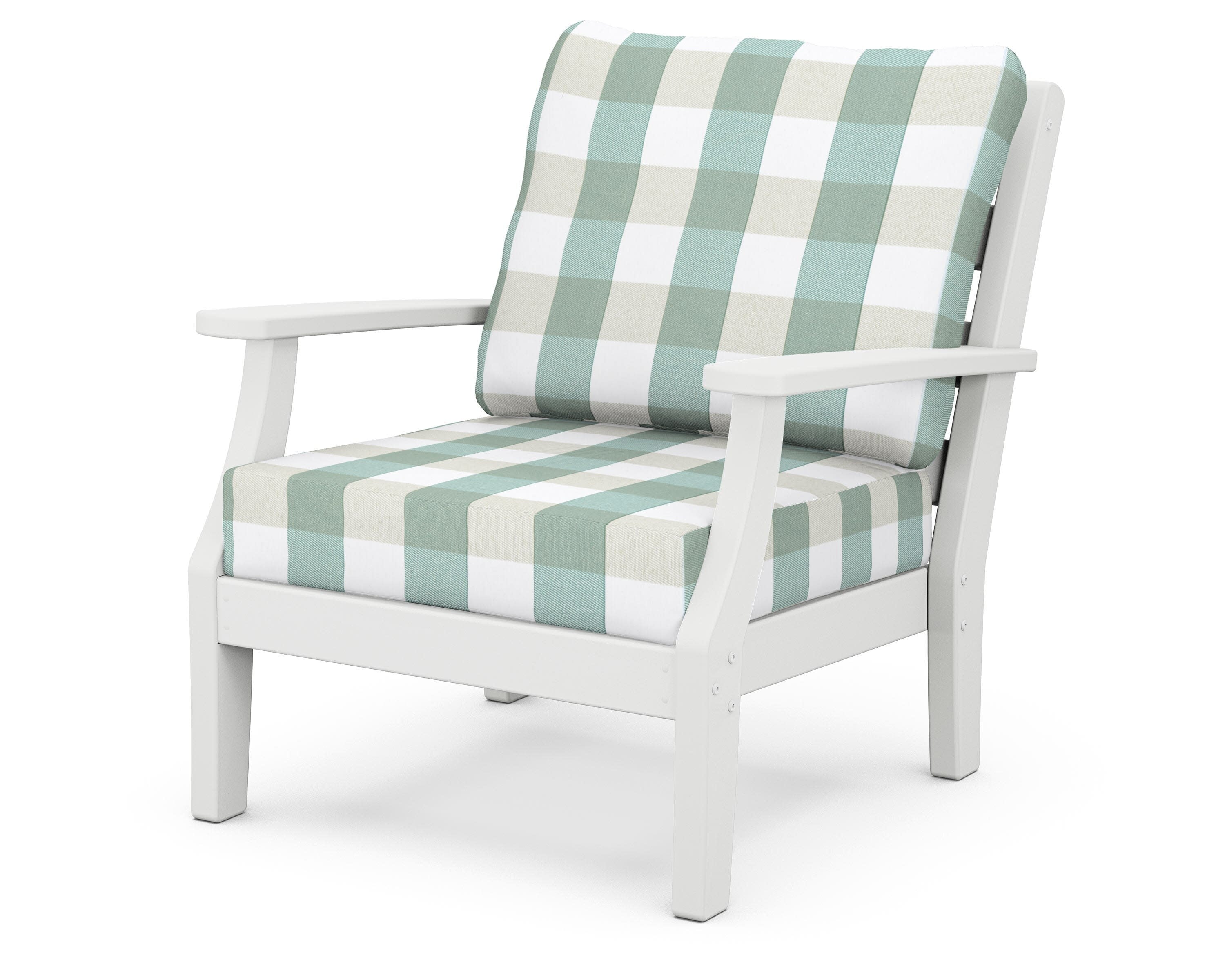 Chesapeake Deep Seating Chair in White / Buffalo Plaid Glacier Spa