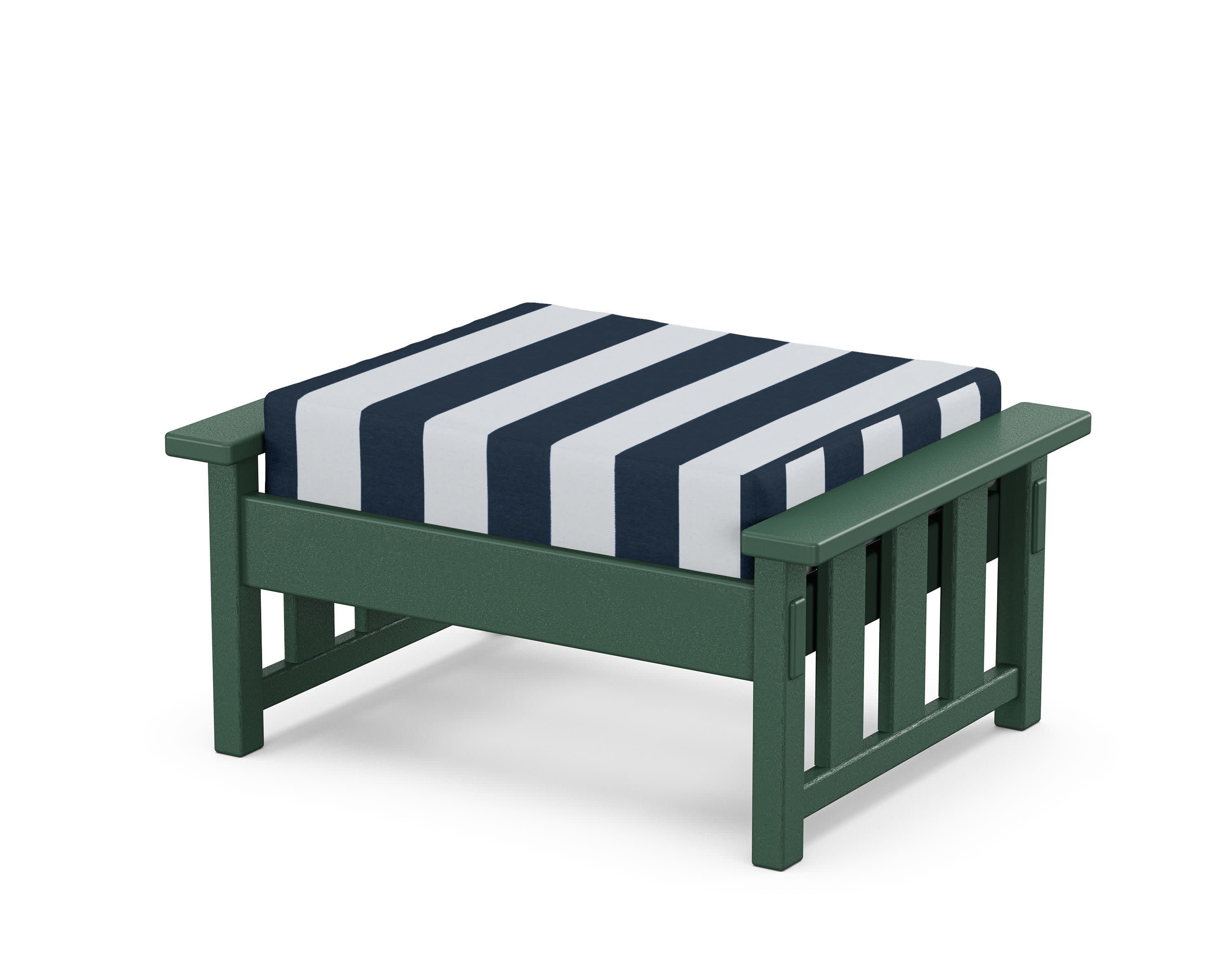Acadia Deep Seating Ottoman in Green / Cabana Stripe Marine Indigo