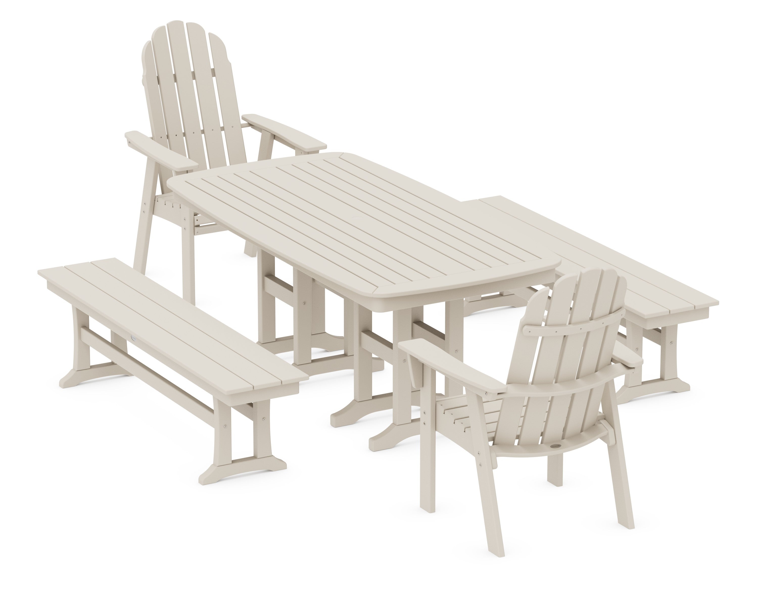 Vineyard Adirondack 5-Piece Dining Set with Benches in Sand