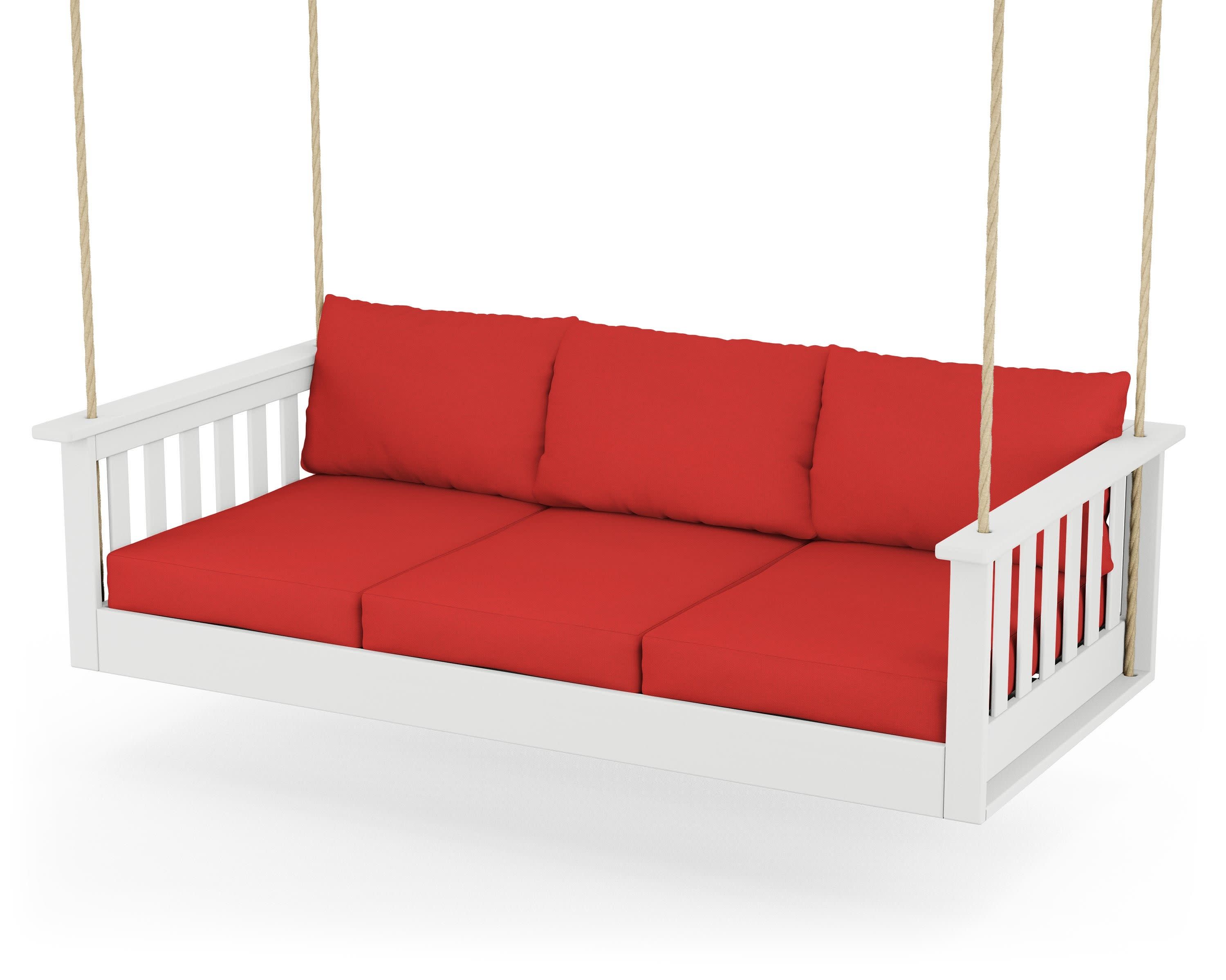 Vineyard Daybed Swing in White / Crimson Linen