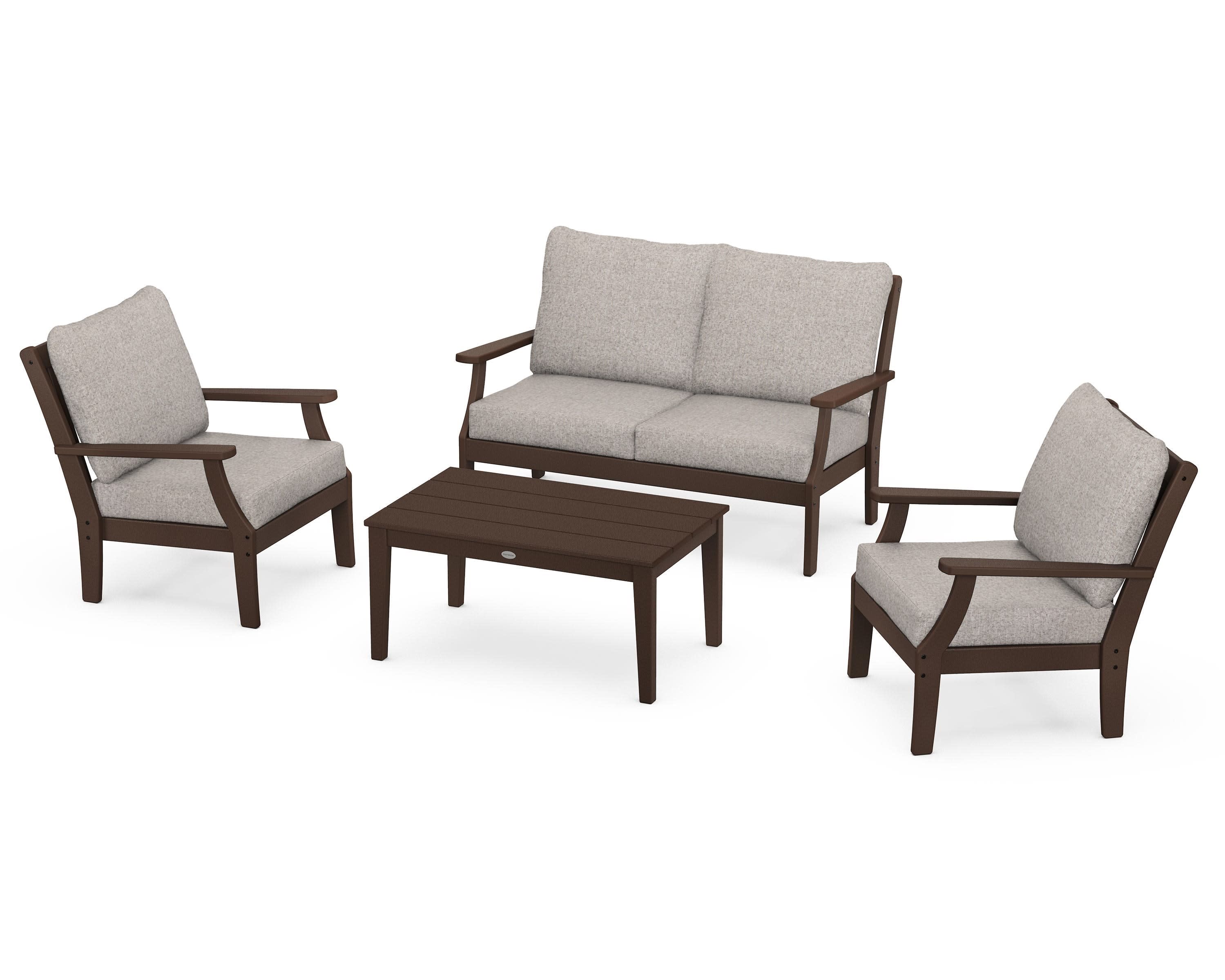 Braxton 4-Piece Deep Seating Chair Set in Mahogany / Weathered Tweed