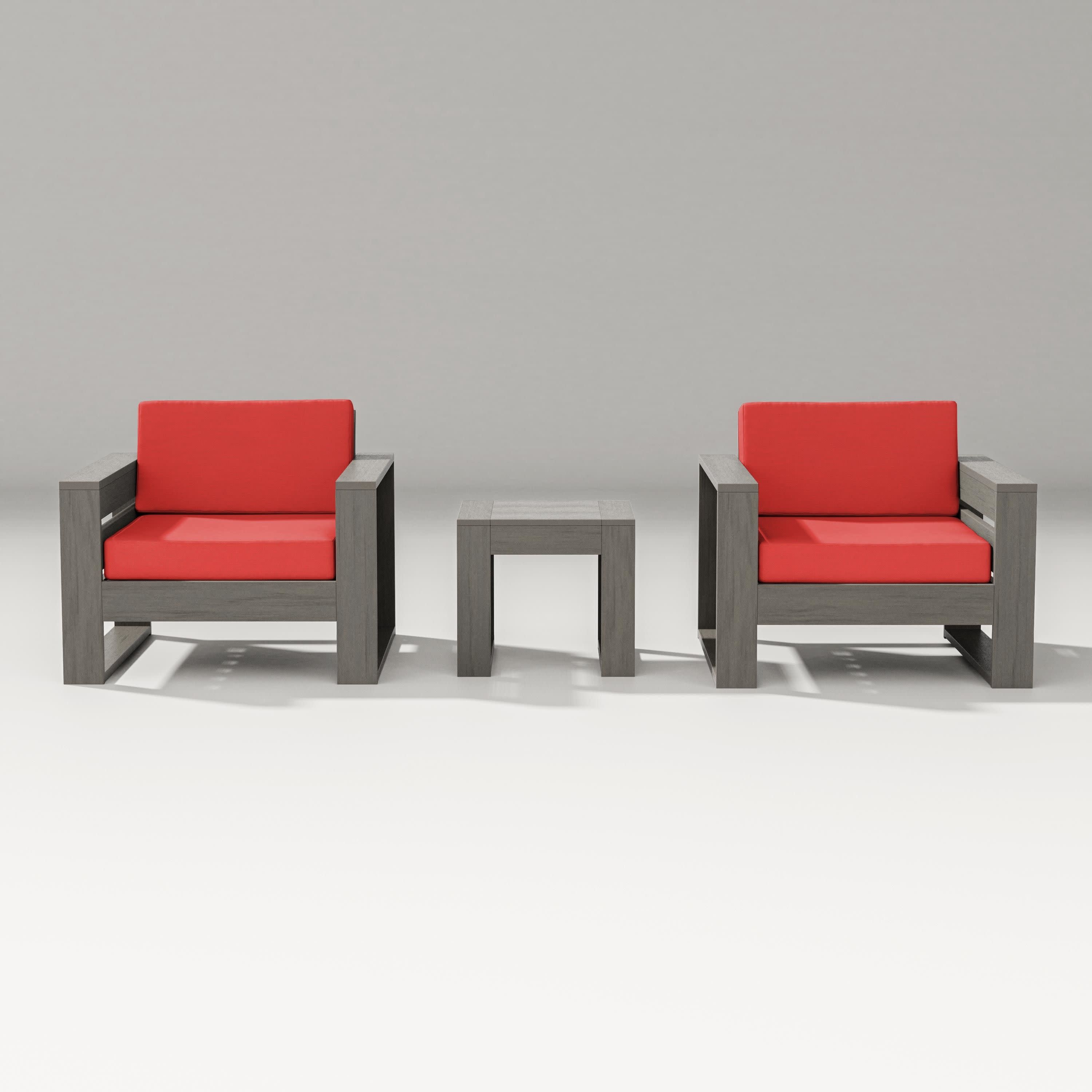 Latitude 3-Piece Lounge Chair Set in Driftwood / Crimson Linen