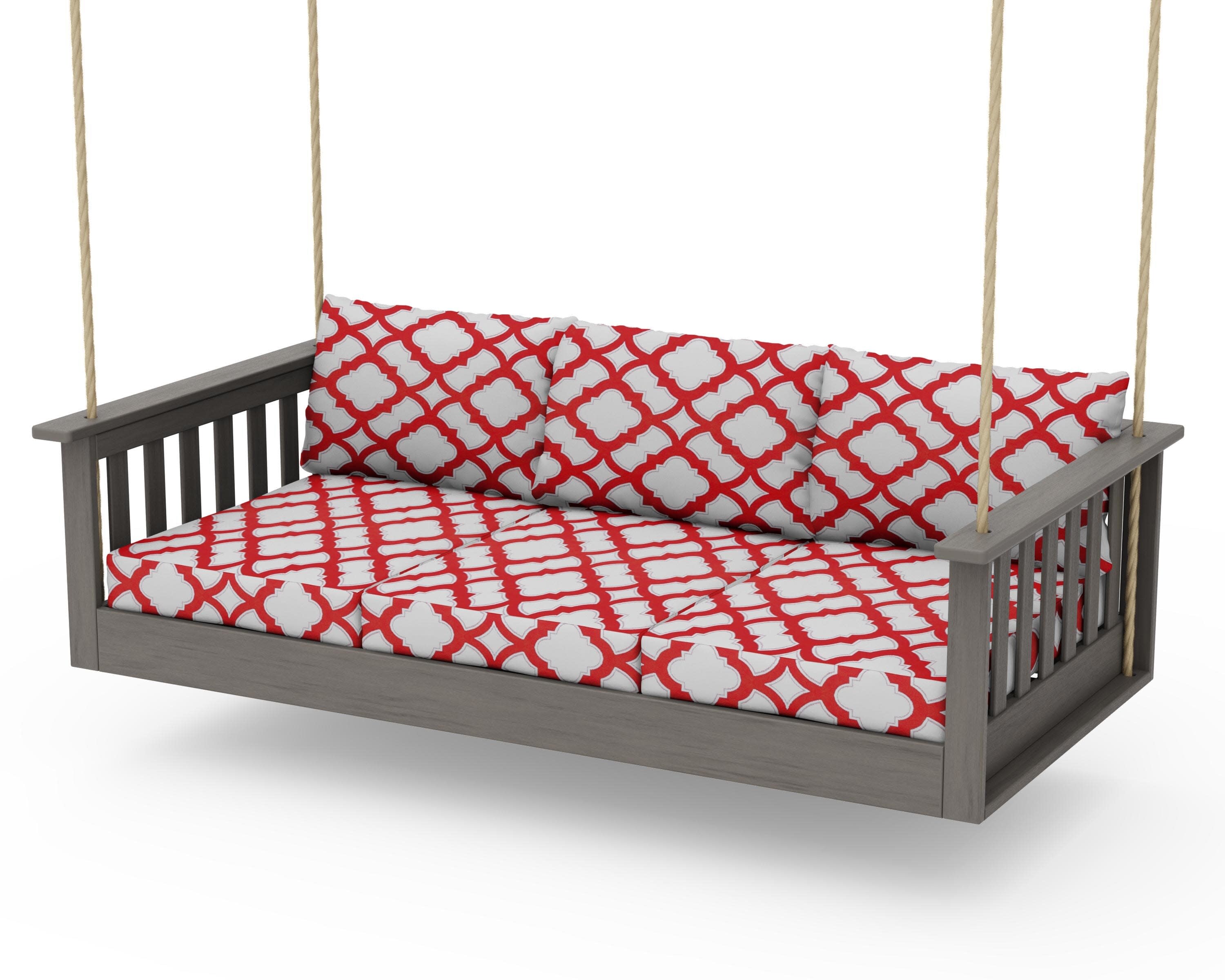 Vineyard Daybed Swing in Driftwood / Trellis Crimson