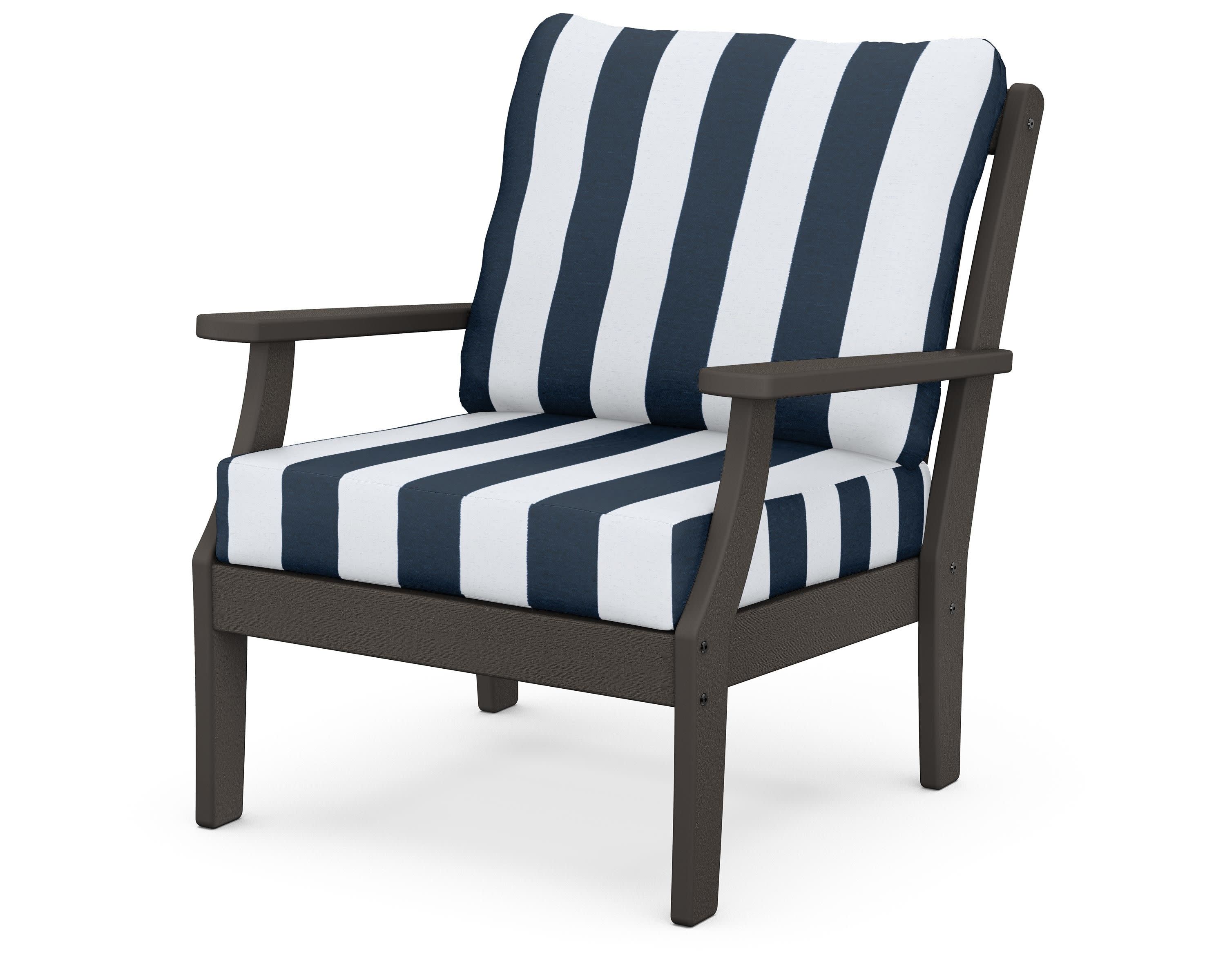 Braxton Deep Seating Chair in Vintage Coffee / Cabana Stripe Marine Indigo
