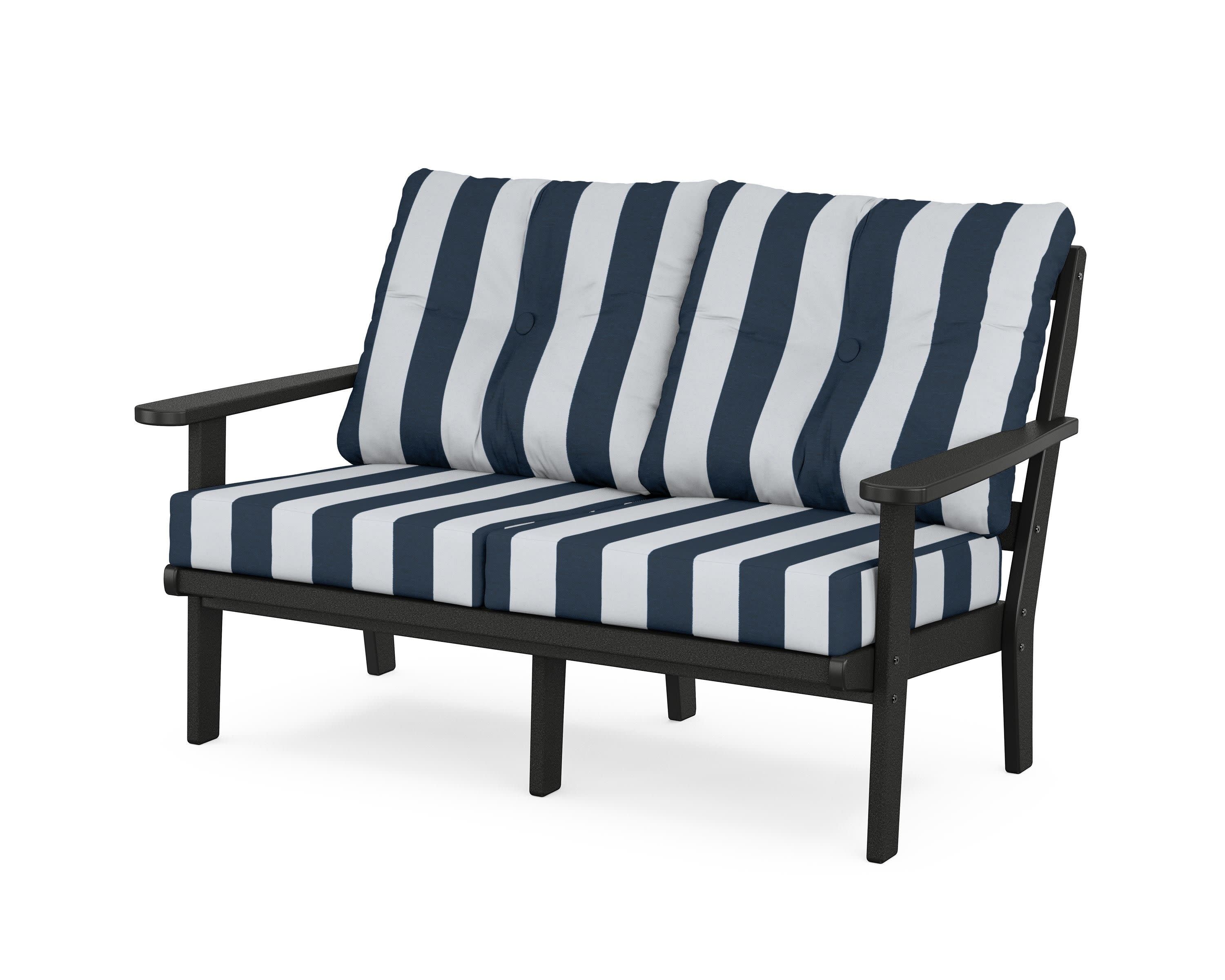 Mission Deep SeatingLoveseat in Black / Cabana Stripe Marine Indigo