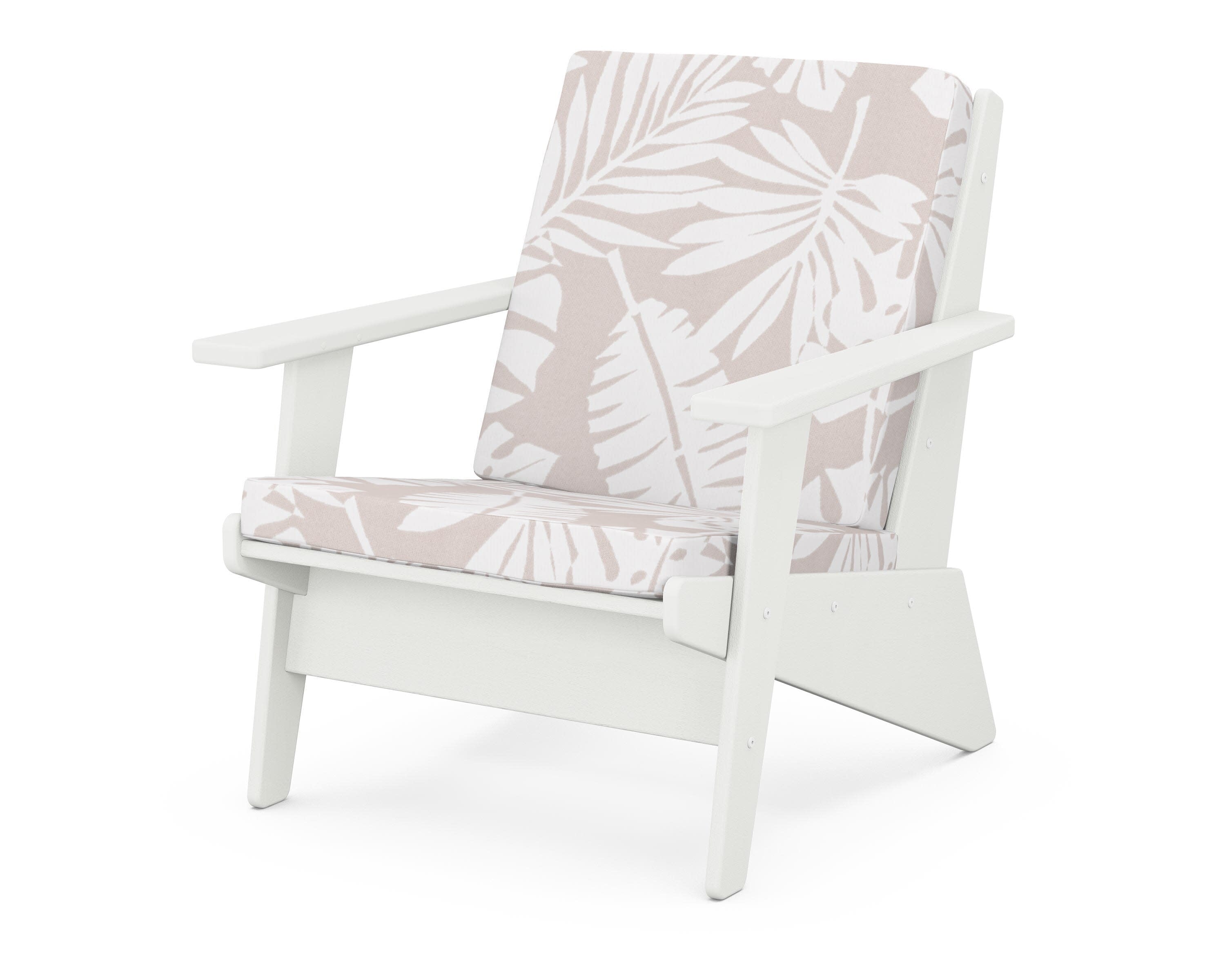 Riviera Modern Lounge Chair in Vintage White / Leaf Dune Burlap