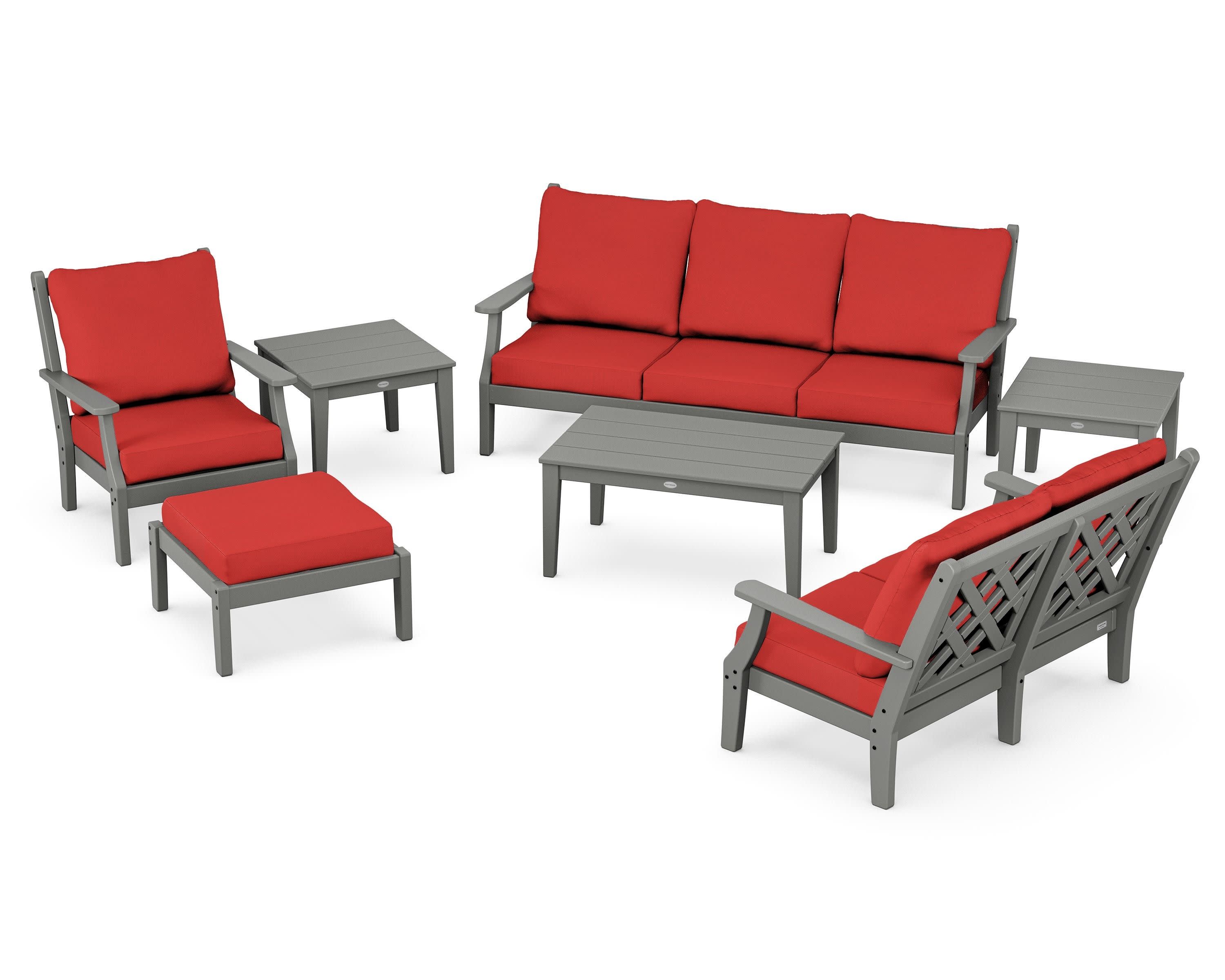 Wovendale 7-Piece Deep Seating Set in Slate Grey / Crimson Linen