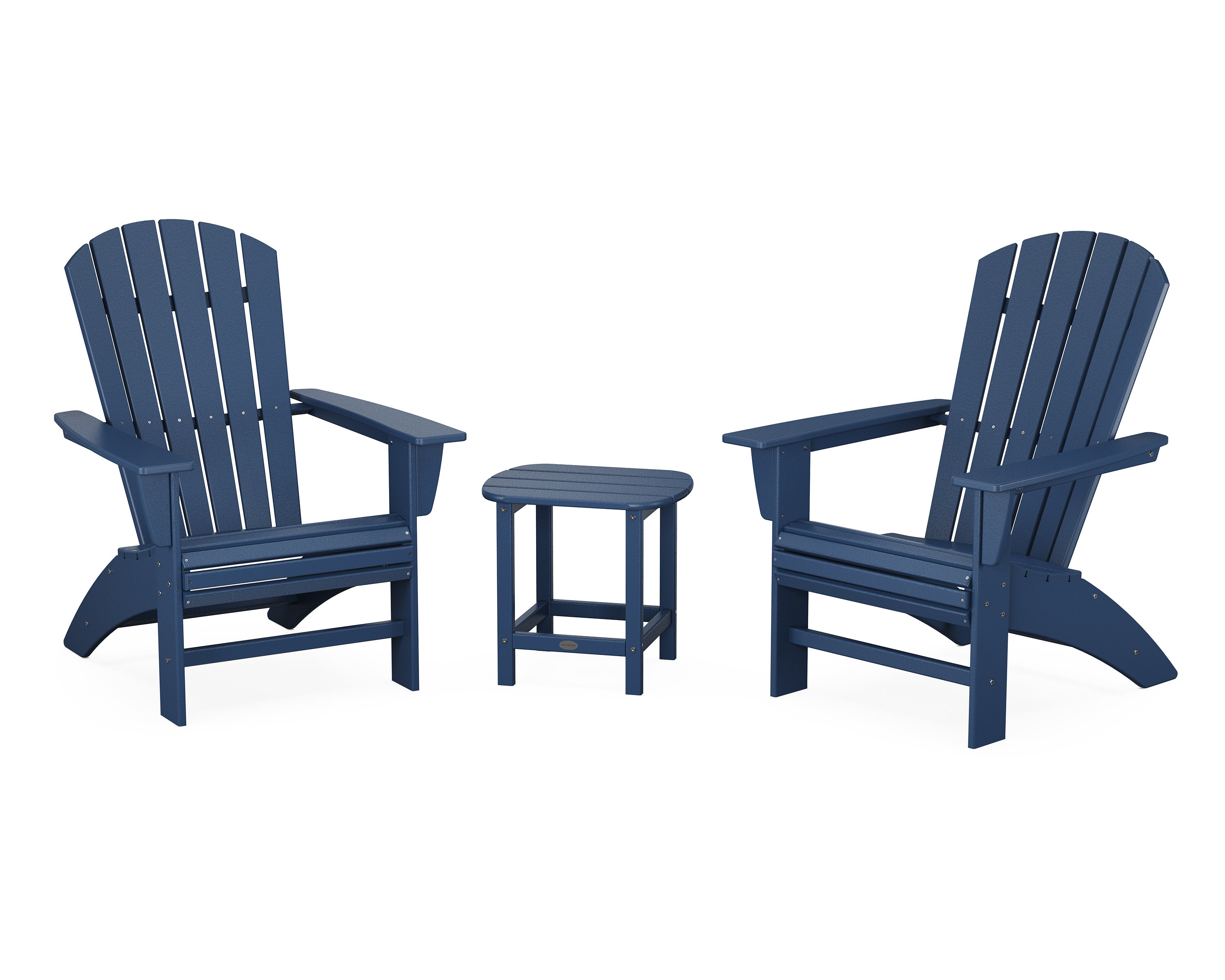 Nautical 3-Piece Curveback Adirondack Set in Navy