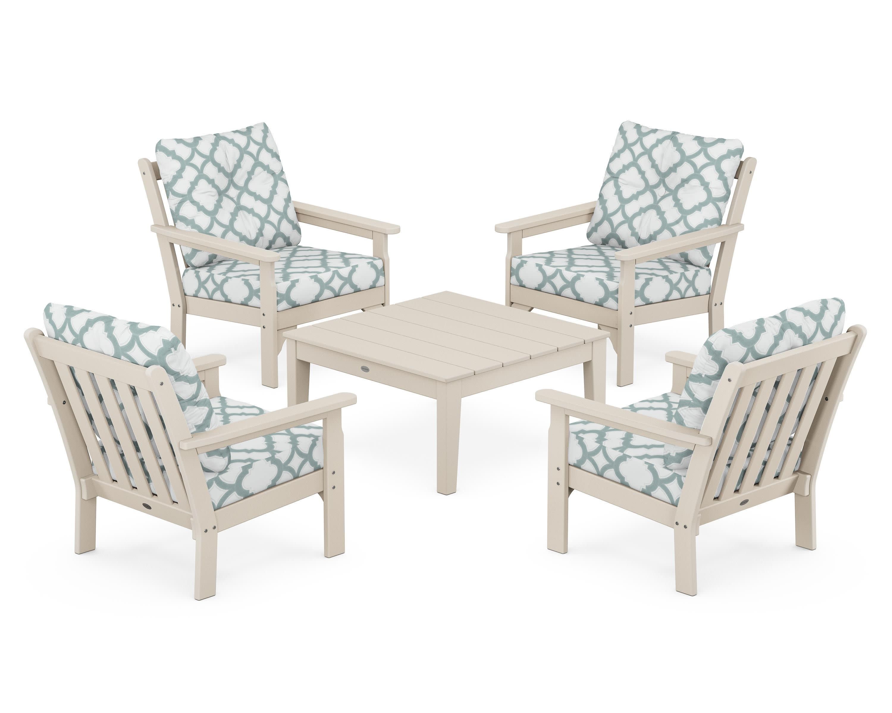 Vineyard 5-Piece Deep Seating Conversation Set in Sand / Trellis Glacier Spa