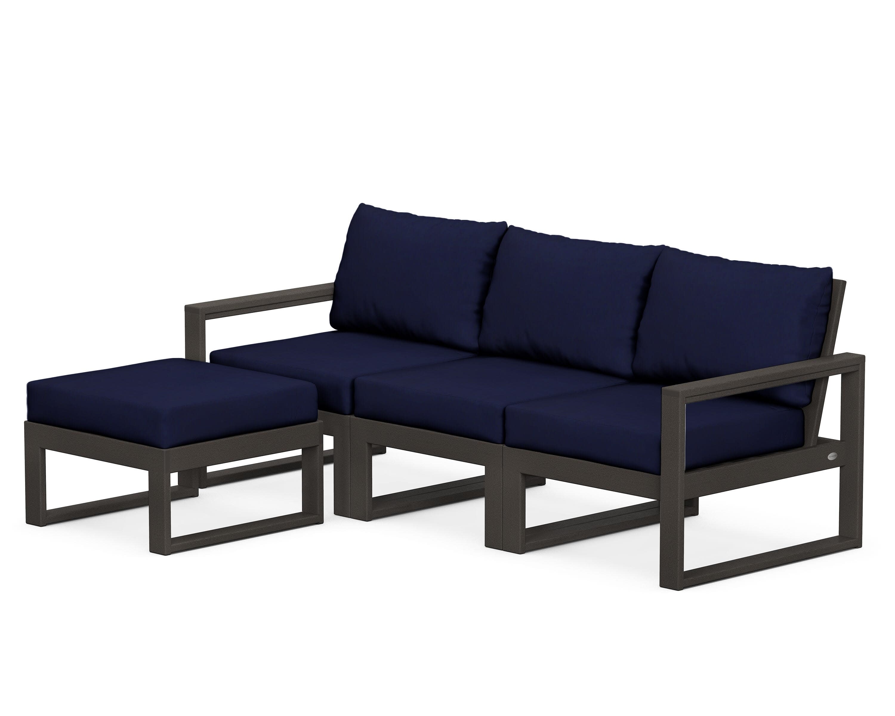 EDGE 4-Piece Modular Deep Seating Set with Ottoman in Vintage Coffee / Navy