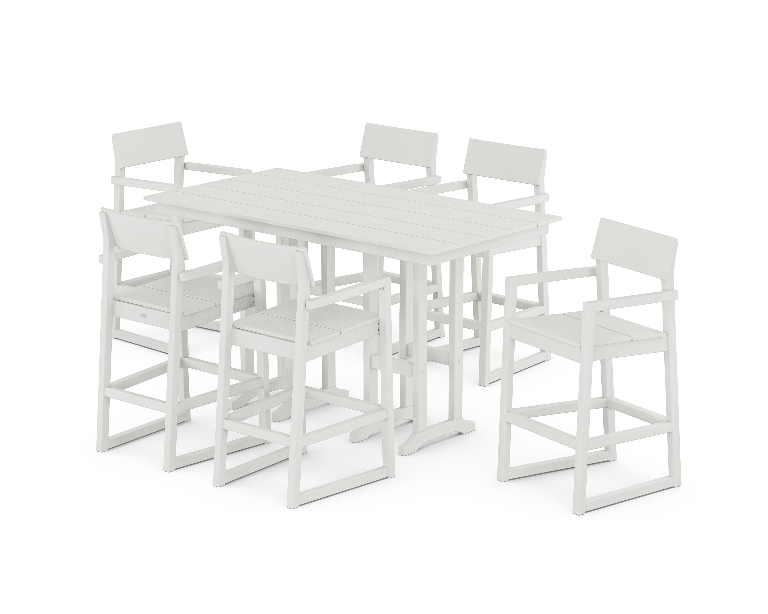EDGE Arm Chair 7-Piece Farmhouse Bar Set in Vintage White