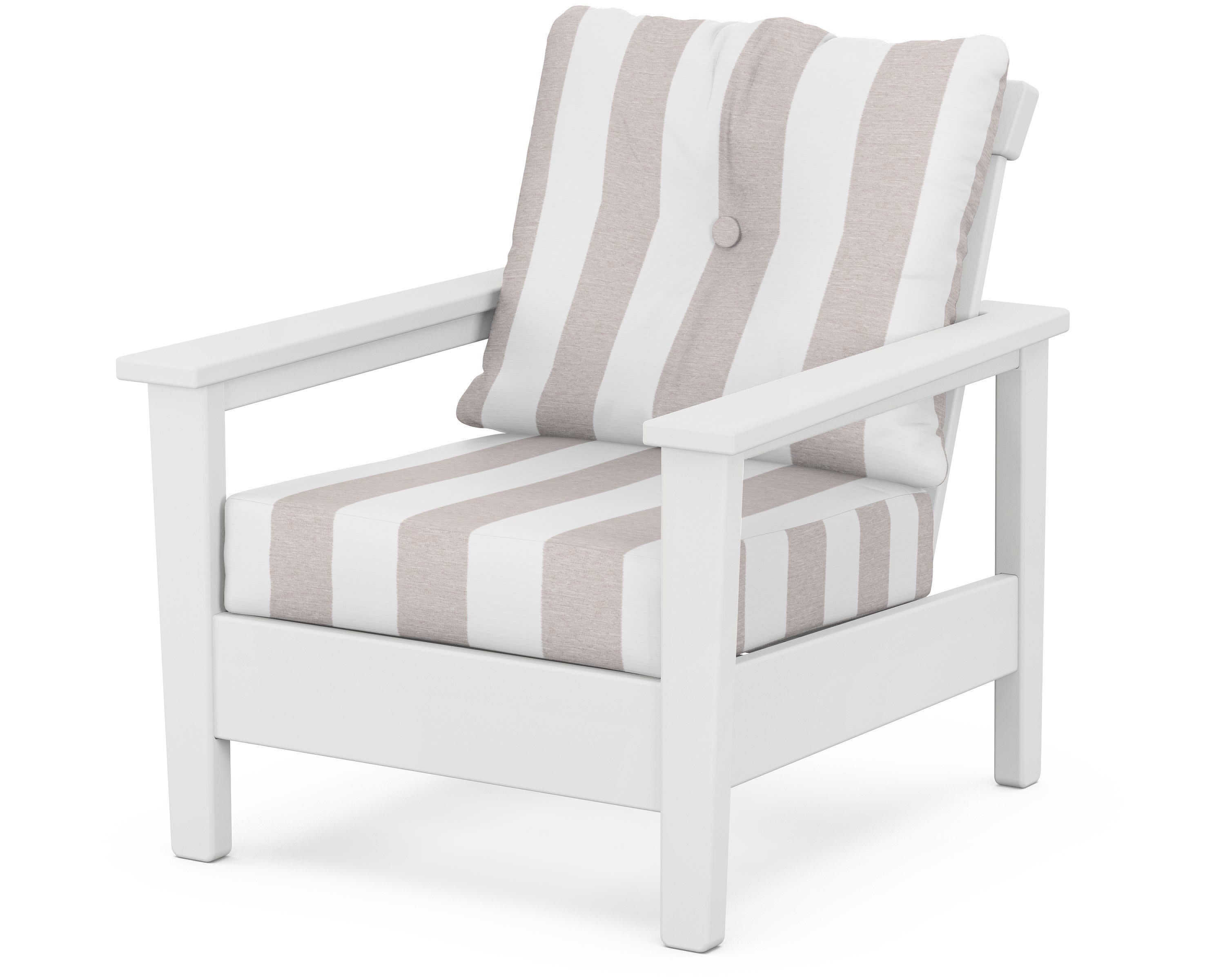 Prescott Deep Seating Chair in White / Cabana Stripe Dune Burlap