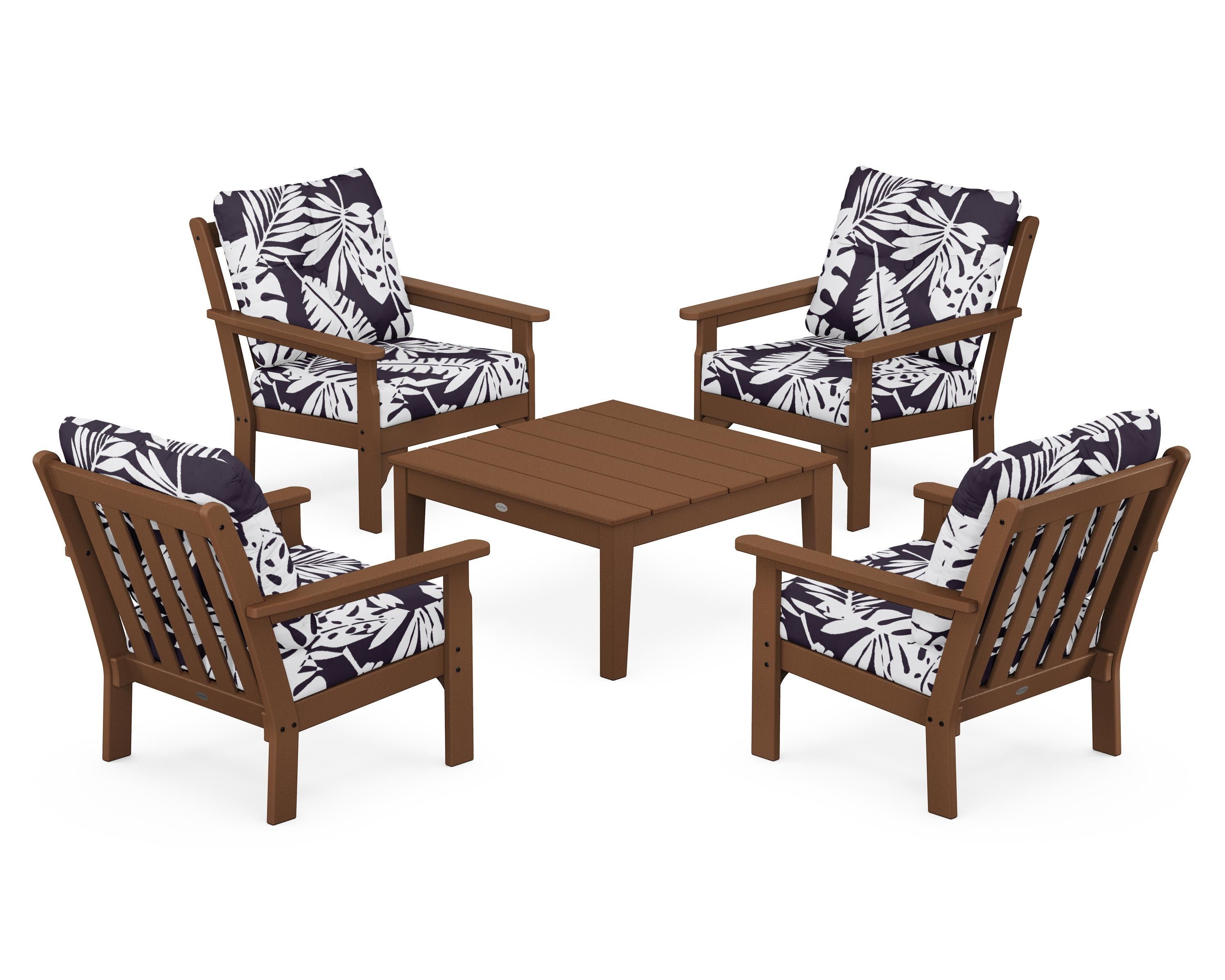 Vineyard 5-Piece Deep Seating Conversation Set in Teak / Leaf Navy