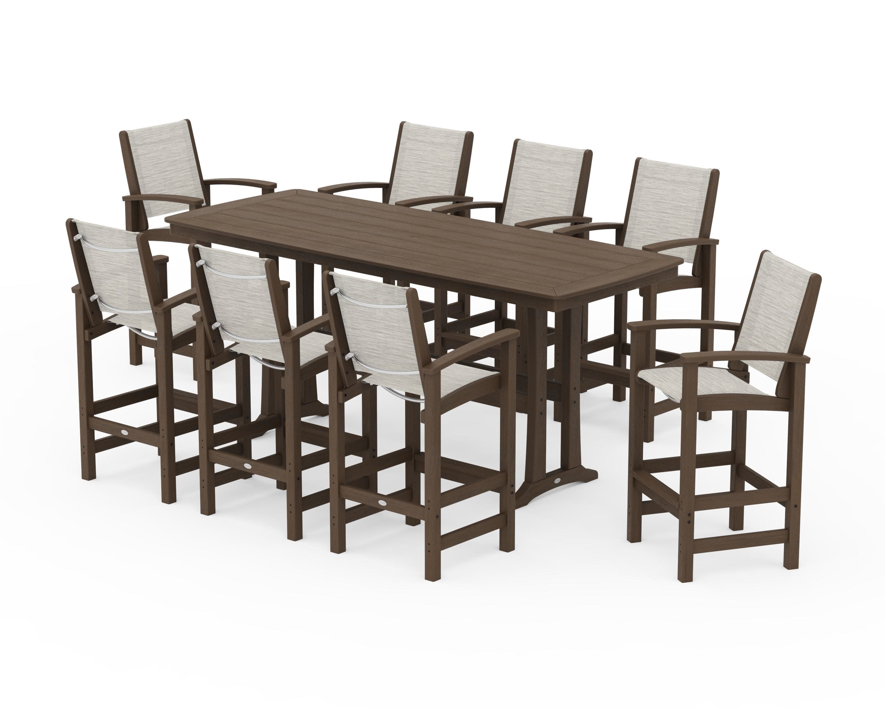 Coastal 9-Piece Bar Set with Trestle Legs in Kona / Birch Sling