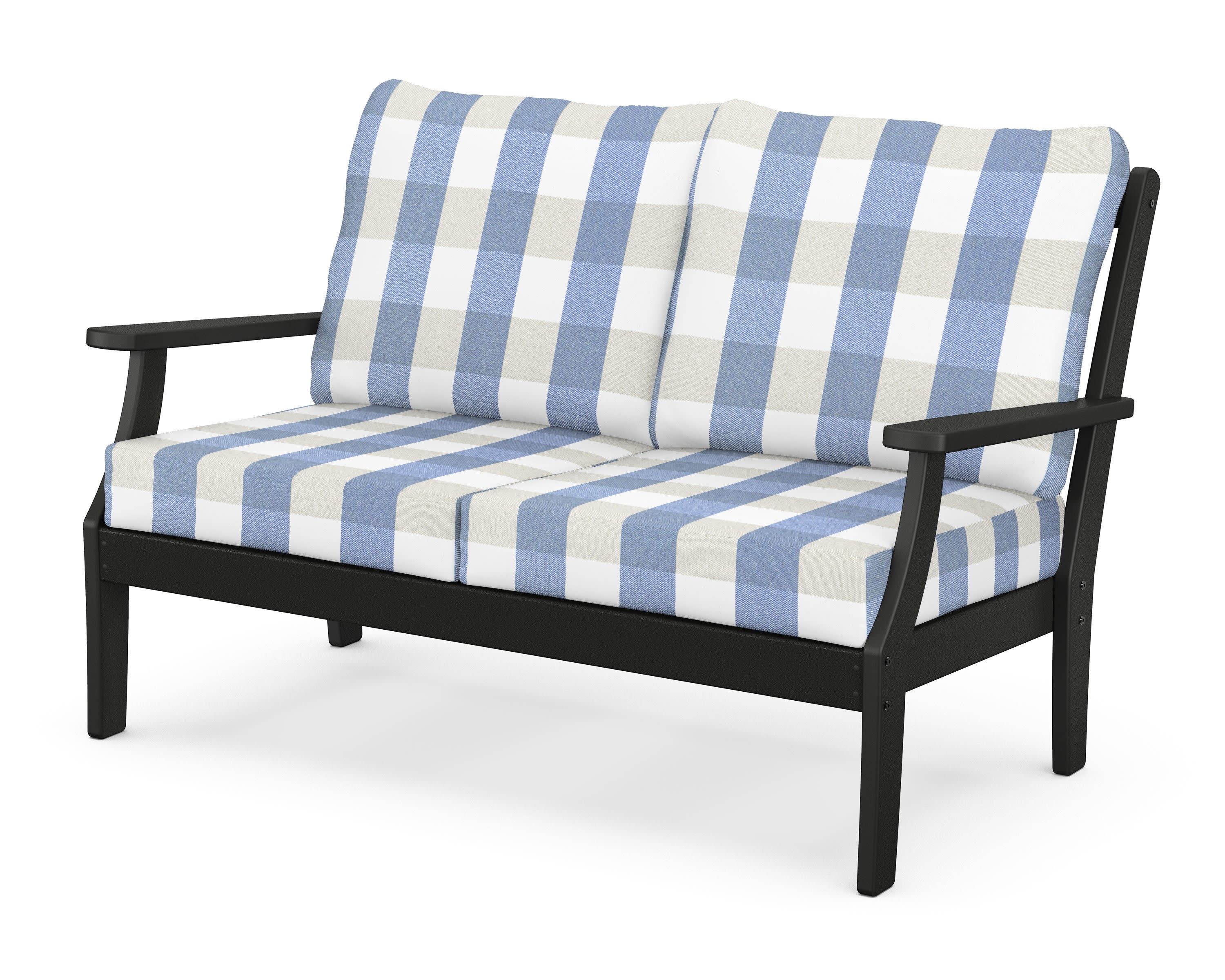 Braxton Deep Seating Loveseat in Black / Buffalo Plaid Sky Blue