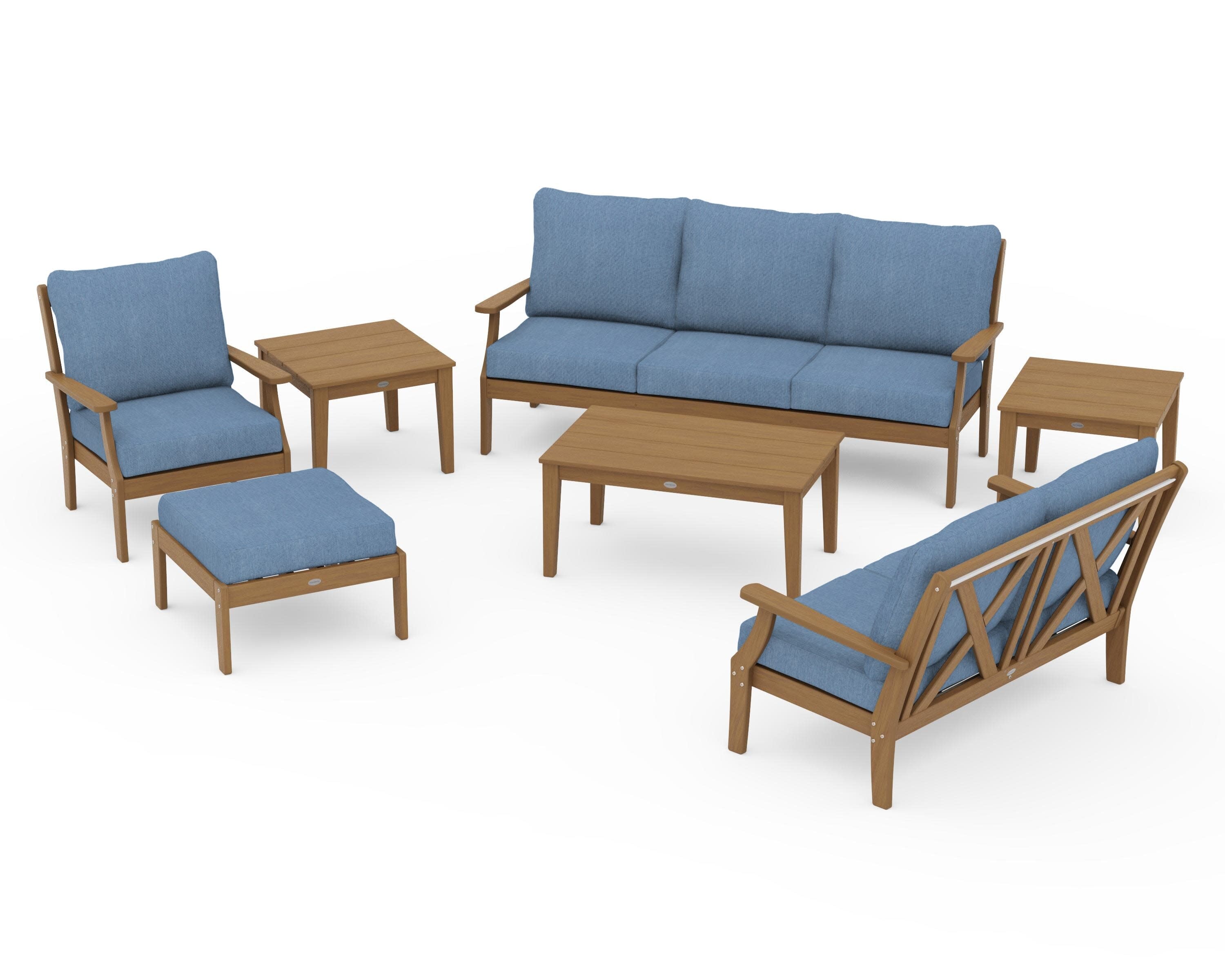 Braxton 7-Piece Deep Seating Set in Natural / Sky Blue