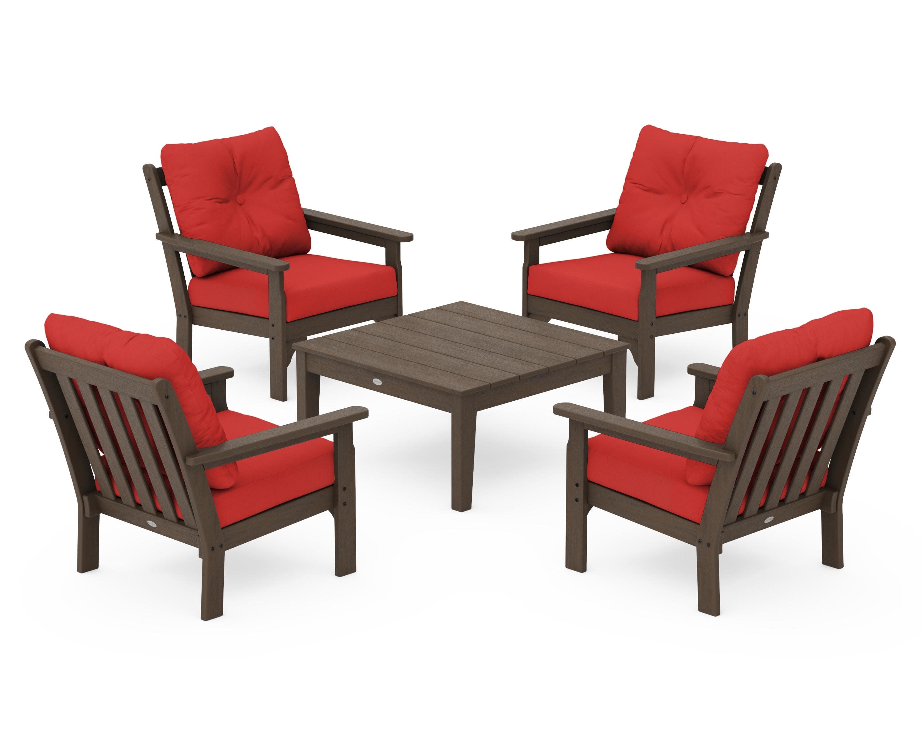 Vineyard 5-Piece Deep Seating Conversation Set in Kona / Crimson Linen