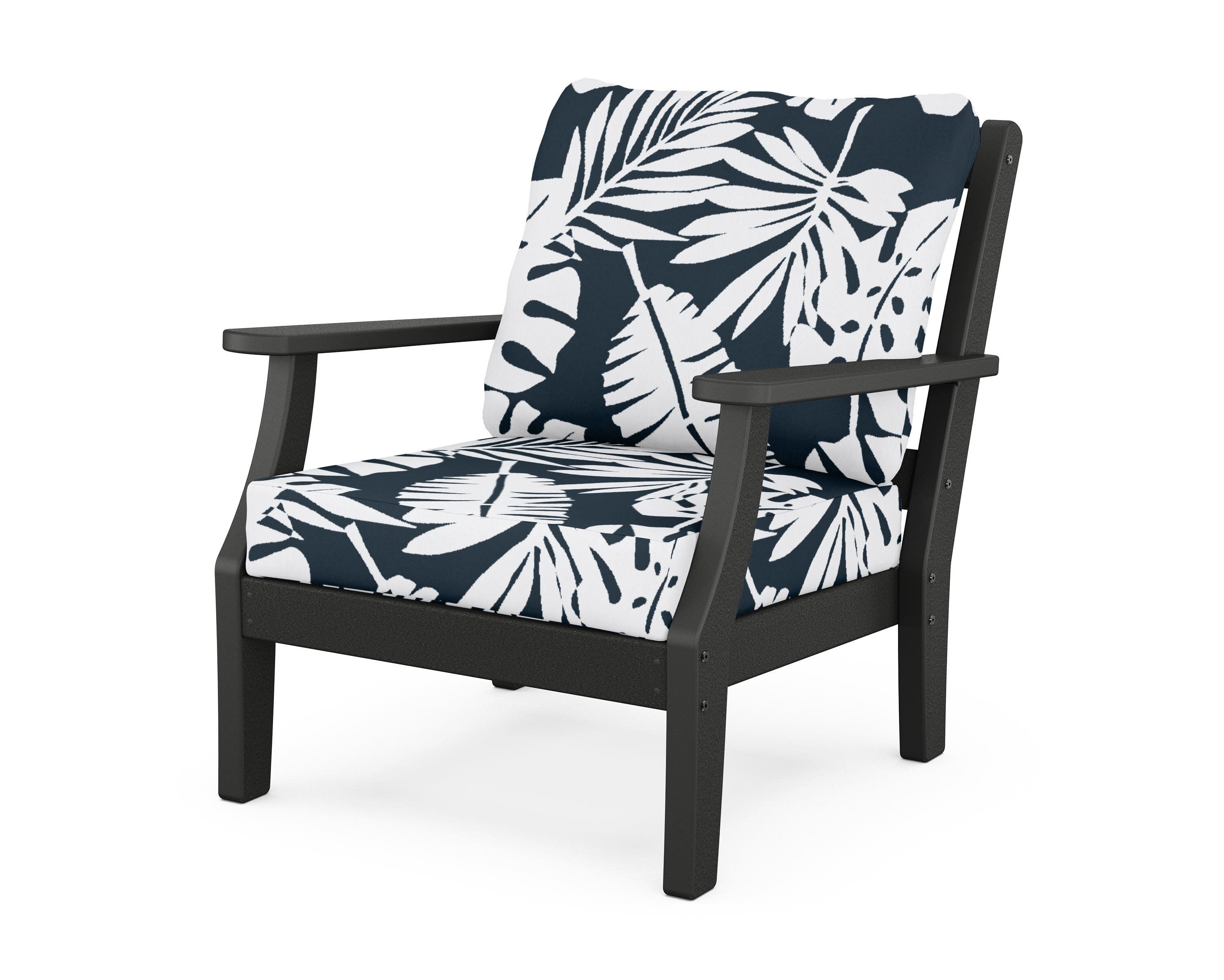 Chinoiserie Deep Seating Chair in Black / Leaf Marine Indigo