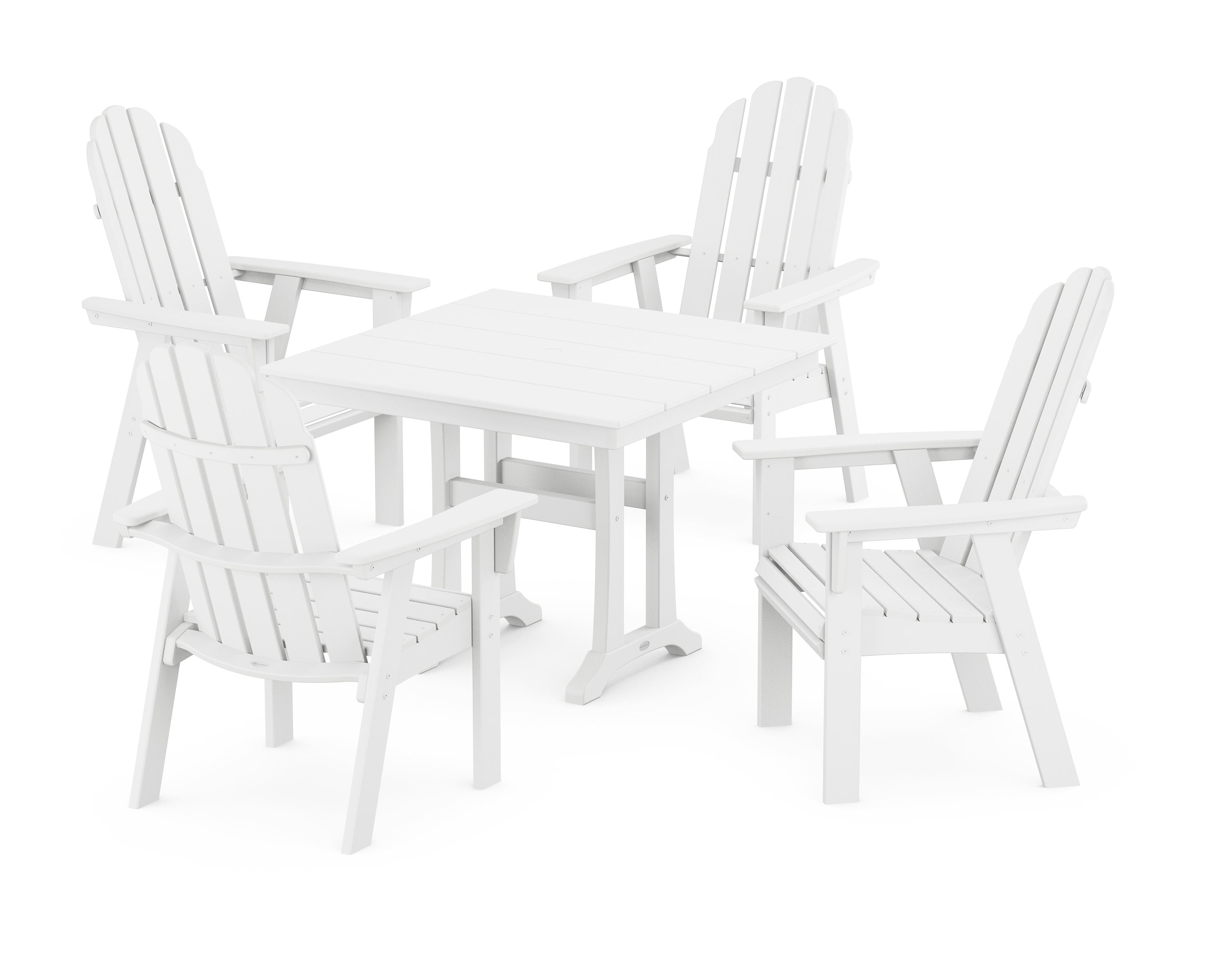 Vineyard Adirondack 5-Piece Farmhouse Dining Set With Trestle Legs in White