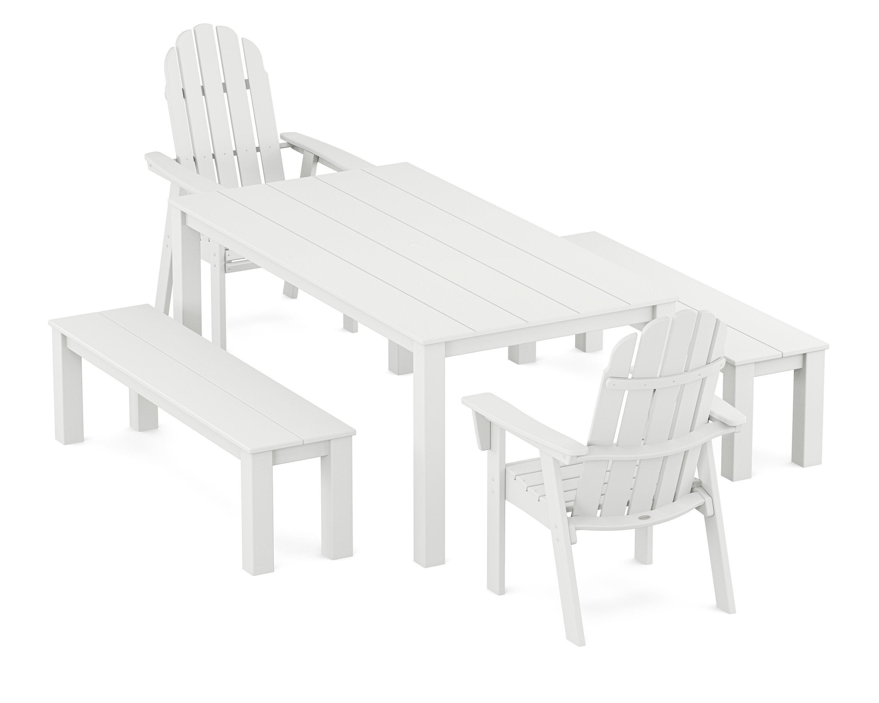 Vineyard Curveback Adirondack 5-Piece Parsons Dining Set with Benches in White