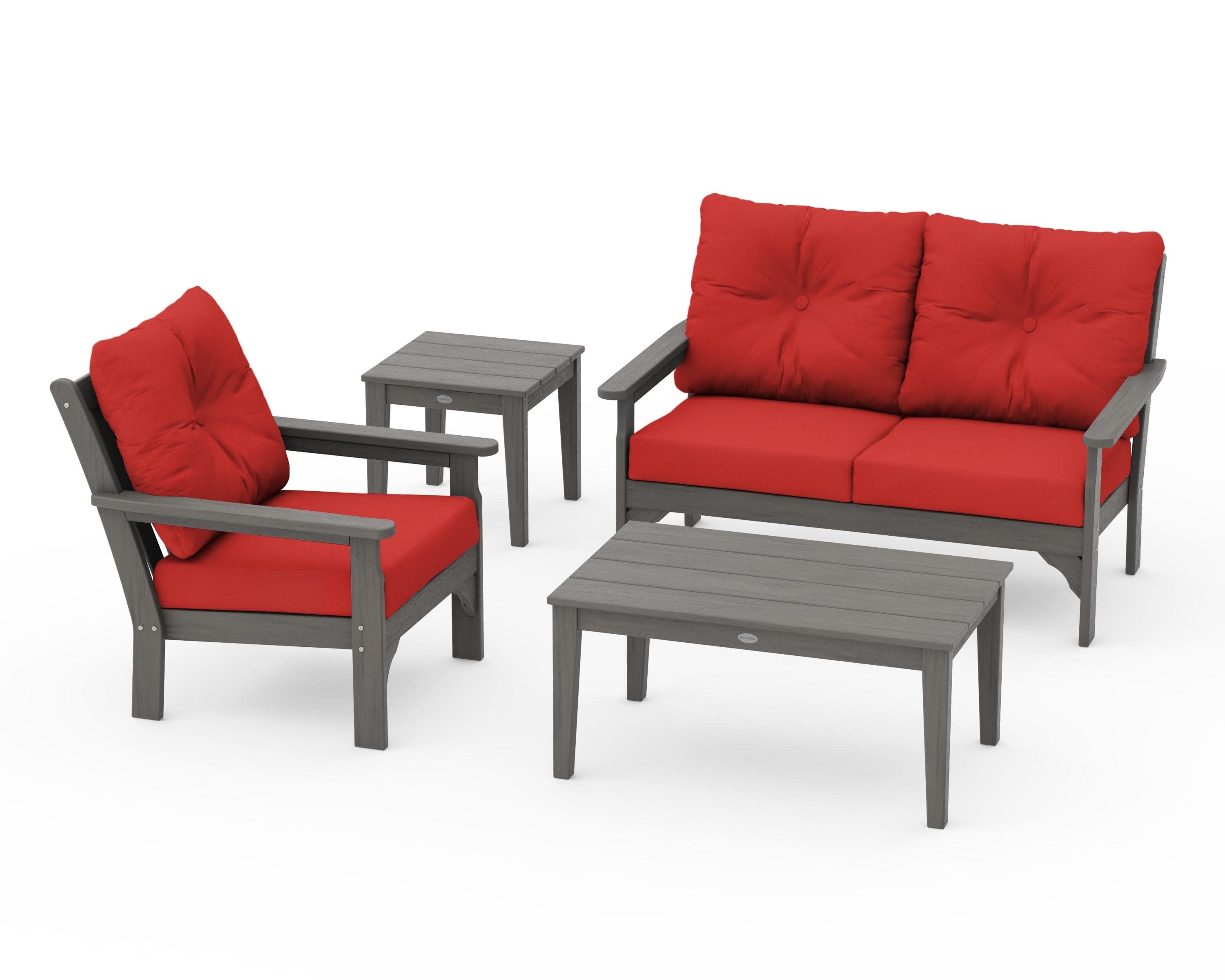 Vineyard 4-Piece Deep Seating Set in Driftwood / Crimson Linen