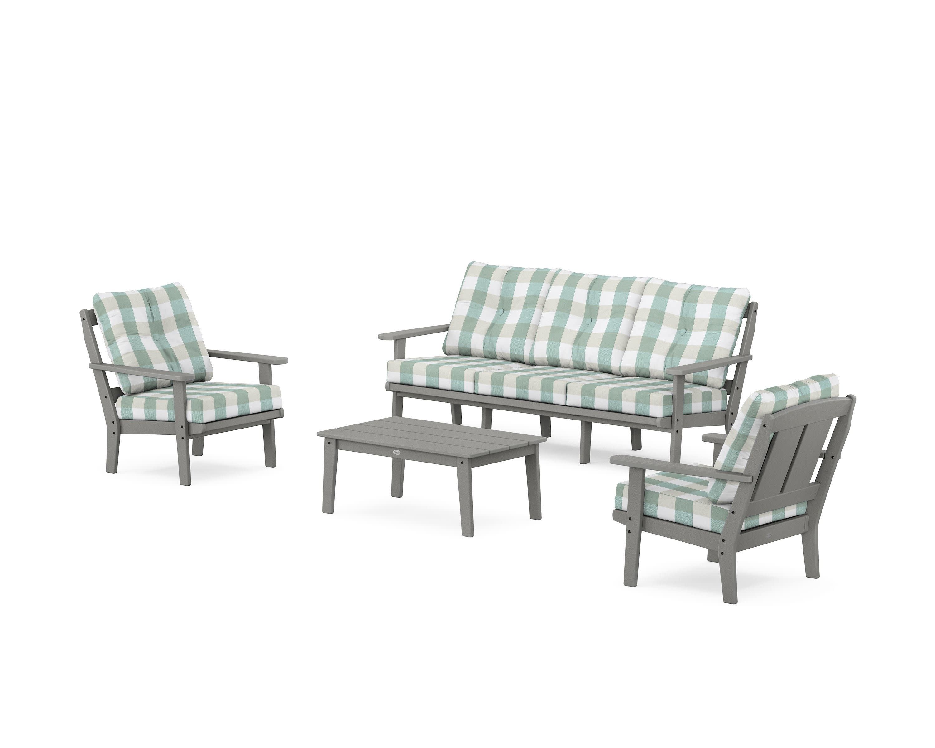 Mission 4-Piece Deep Seating Set with Sofa in Slate Grey / Buffalo Plaid Glacier Spa