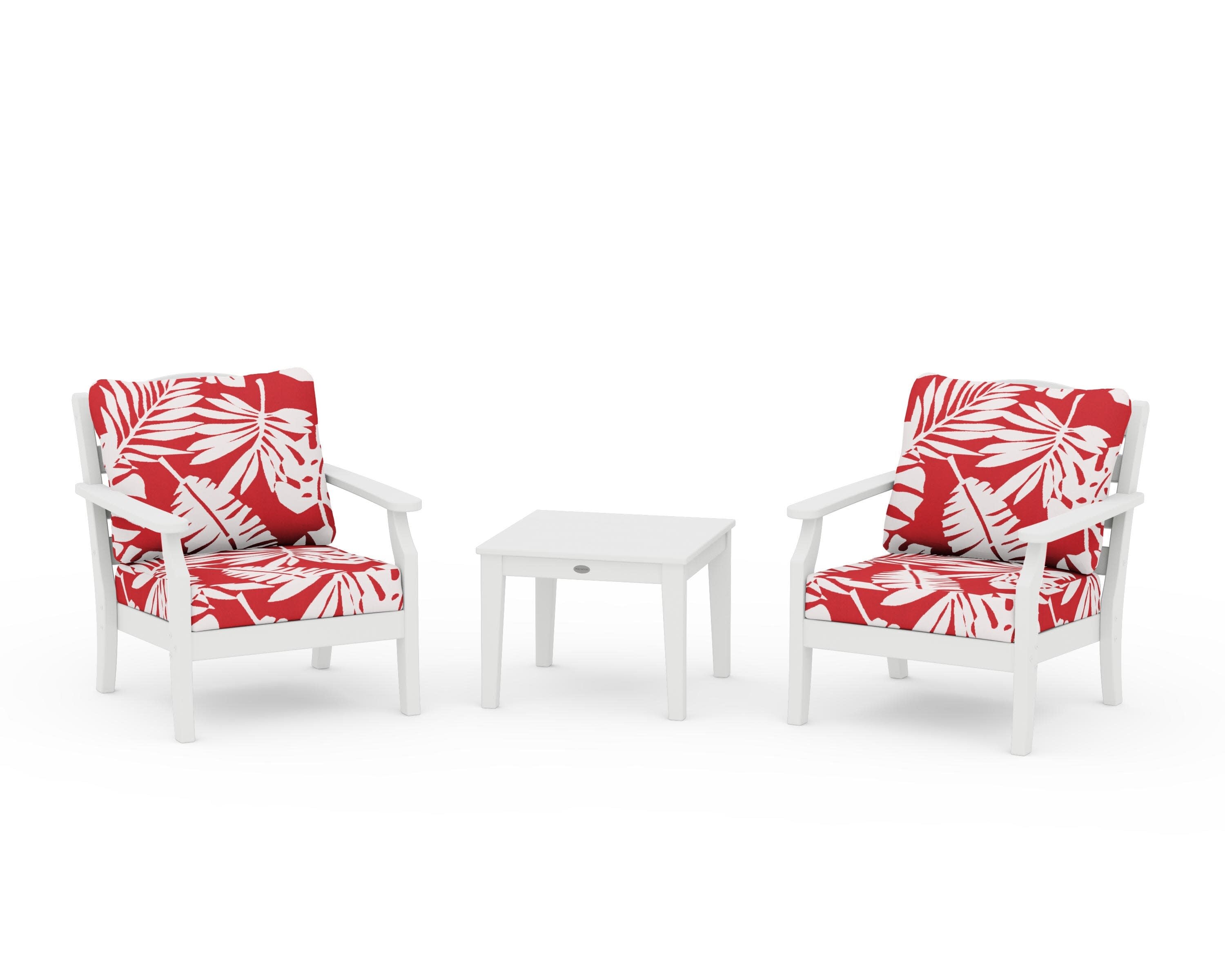 Savannah 3-Piece Deep Seating Set in White / Leaf Crimson