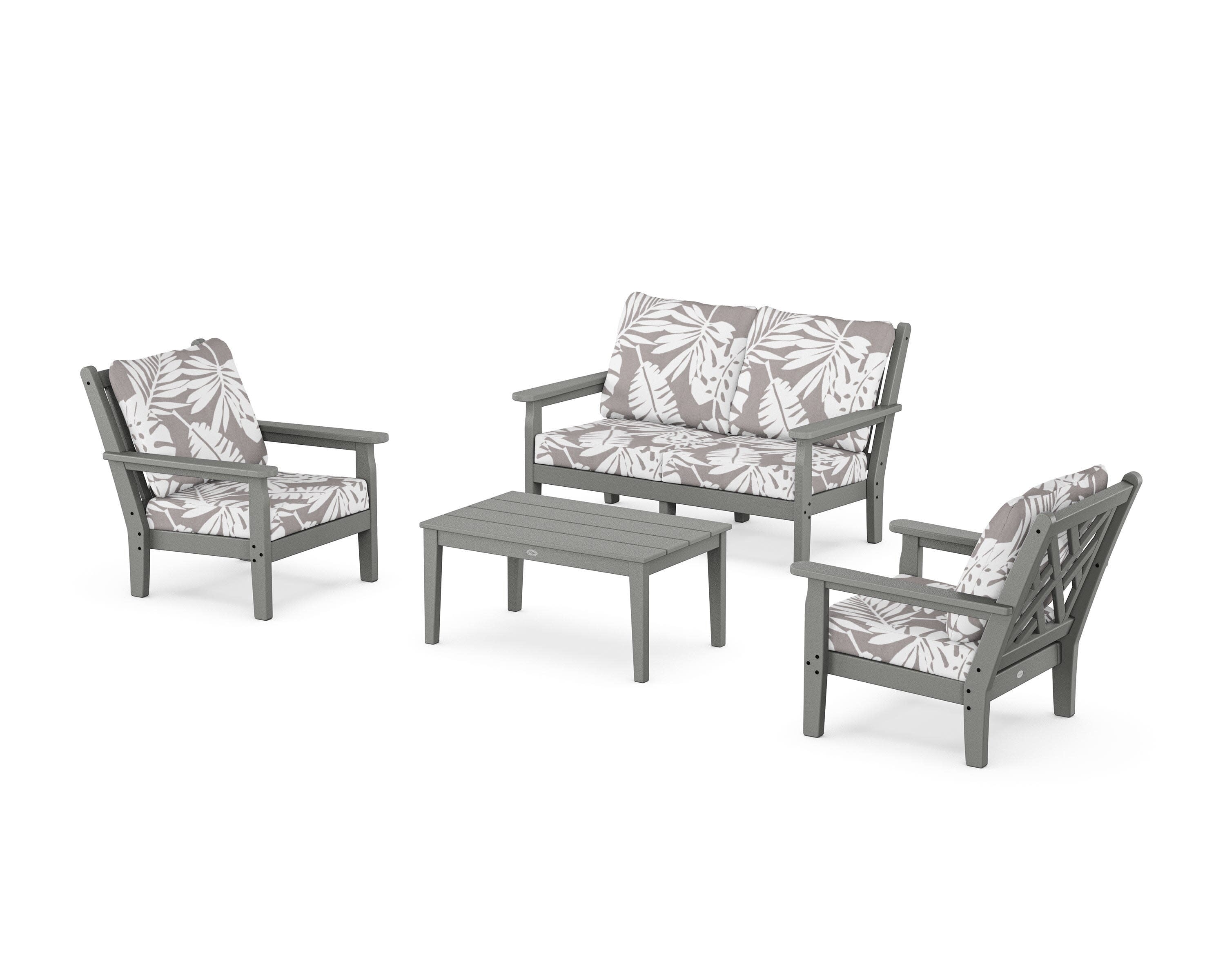 Chippendale 4-Piece Deep Seating Set with Loveseat in Slate Grey / Leaf Grey Mist