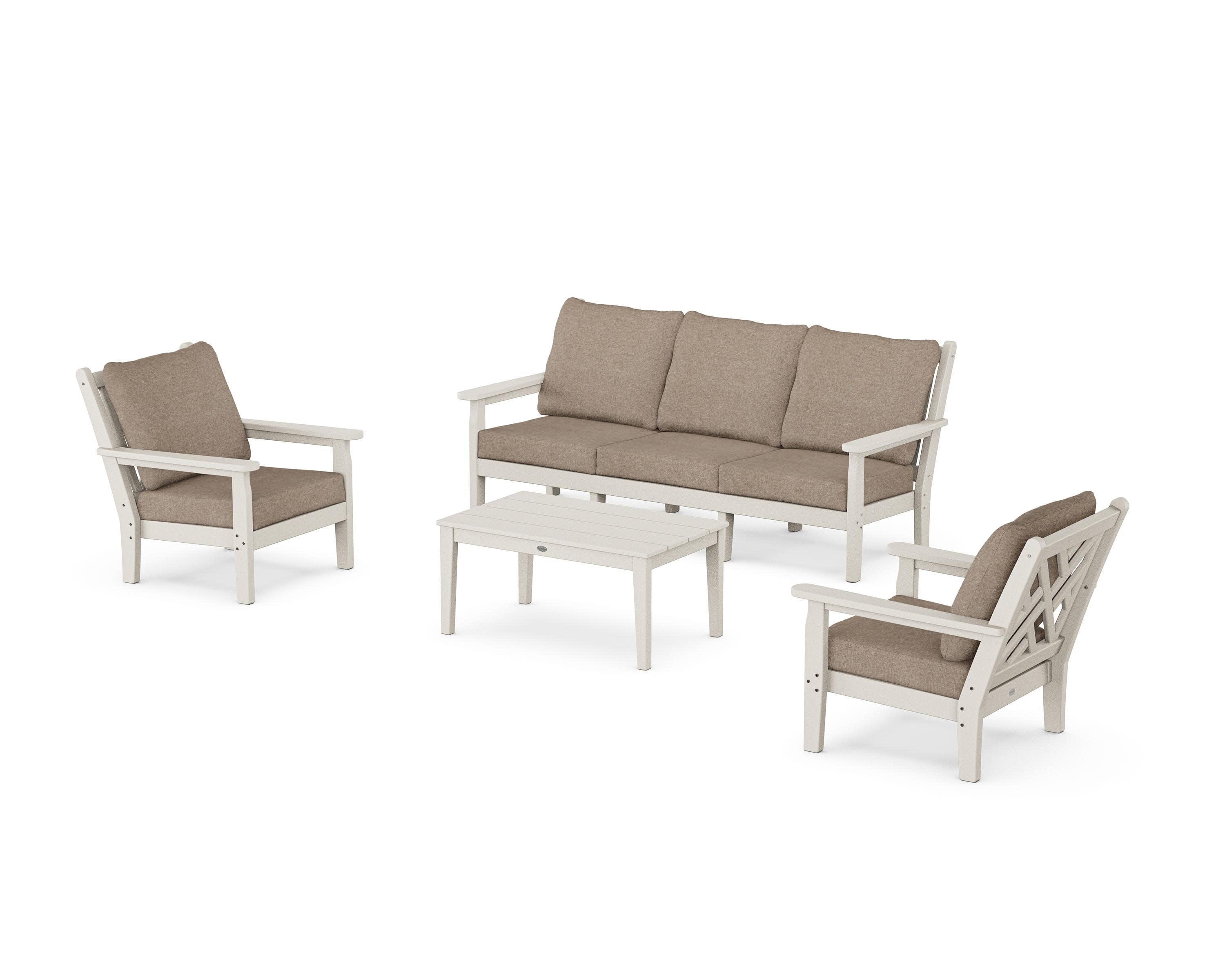 Chippendale 4-Piece Deep Seating Set with Sofa in Sand / Spiced Burlap