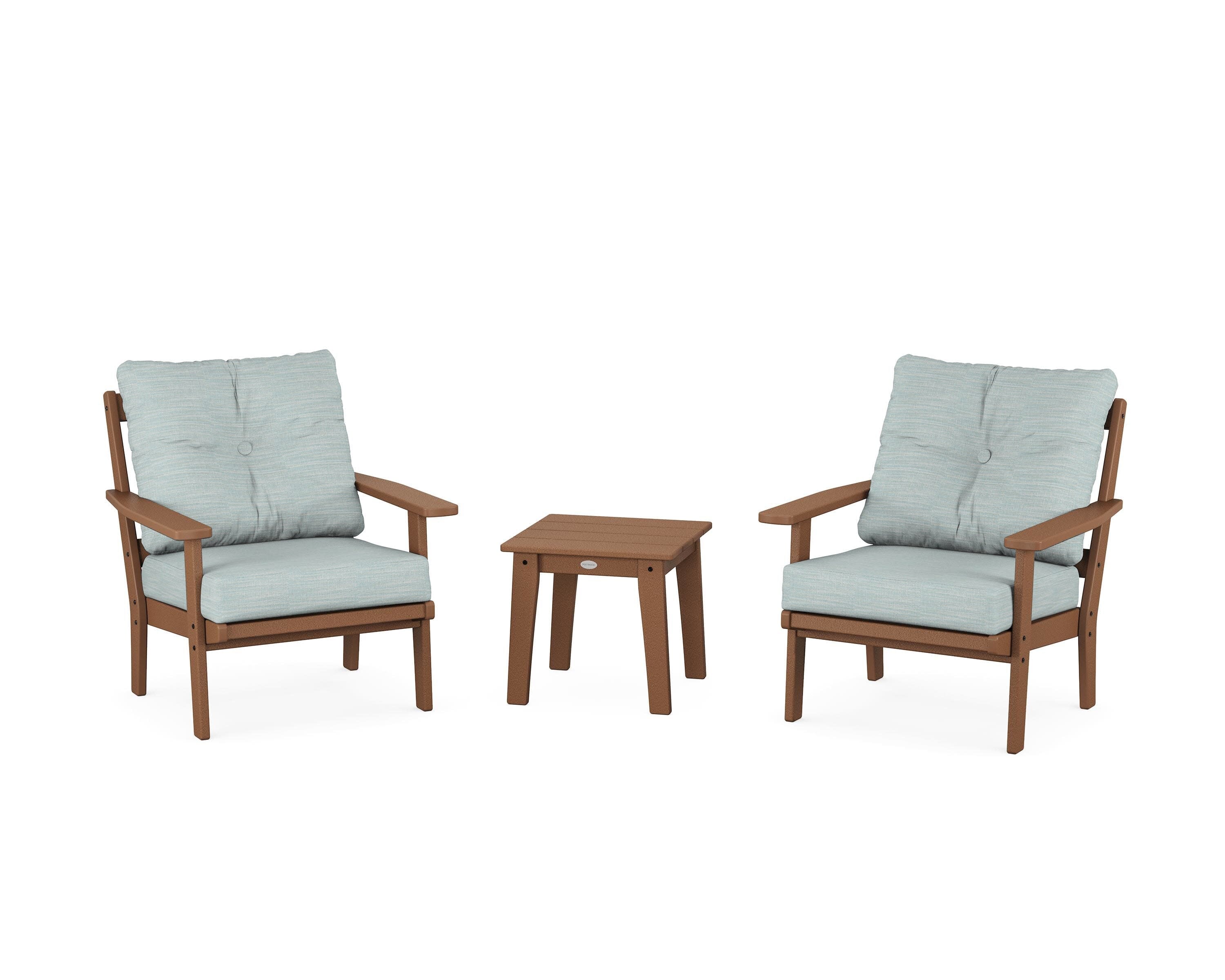Prairie 3-Piece Deep Seating Set in Teak / Soothe Mist