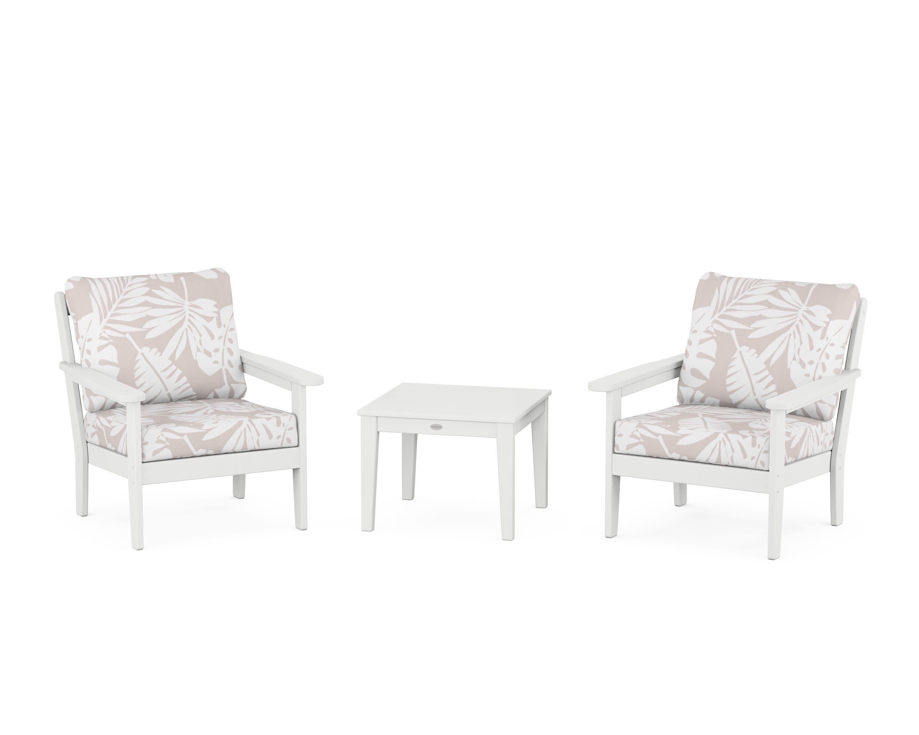 Cottage 3-Piece Deep Seating Set in White / Leaf Dune Burlap