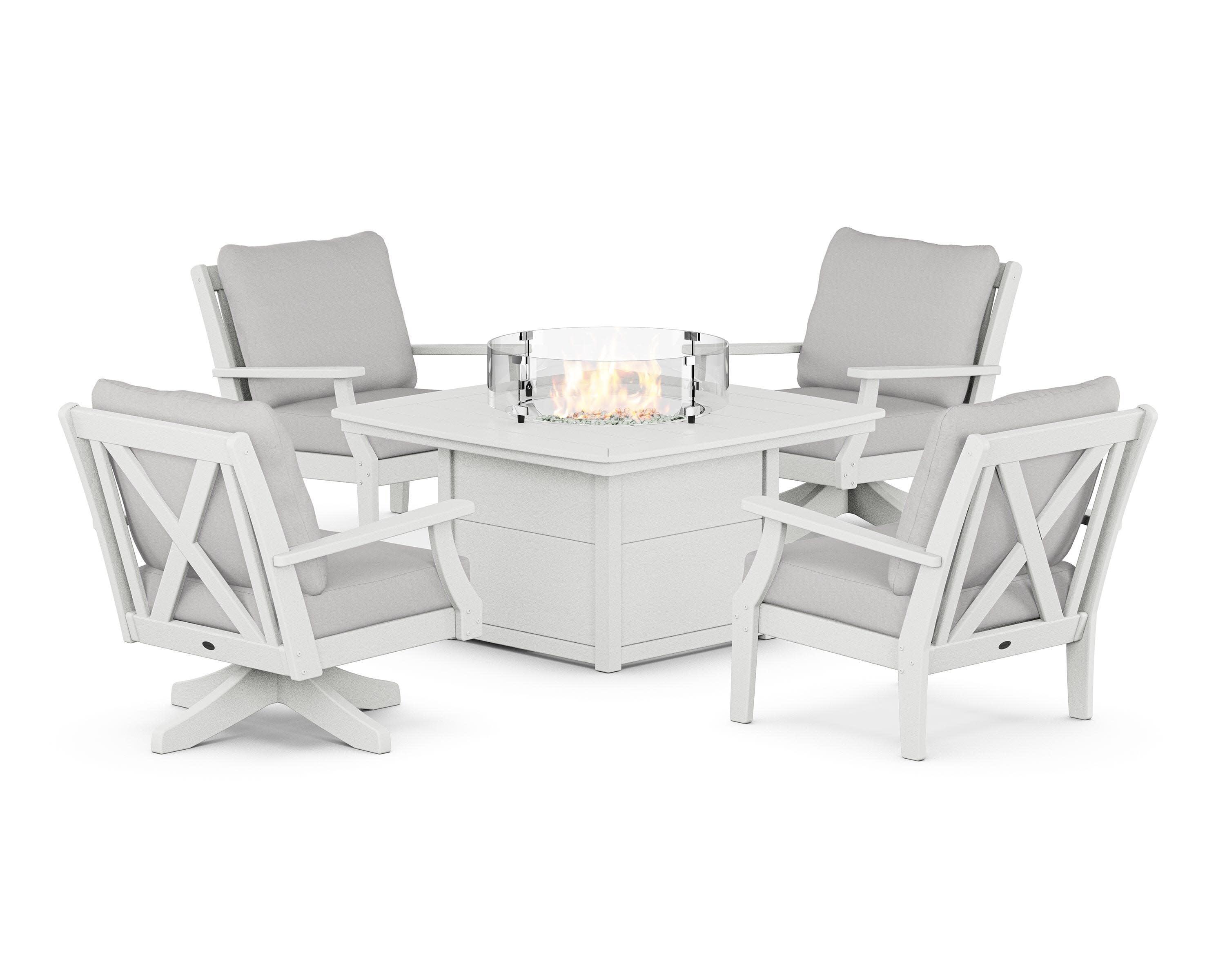 Braxton 5-Piece Deep Seating Set with Fire Table in Vintage White / Diamond in the Rough