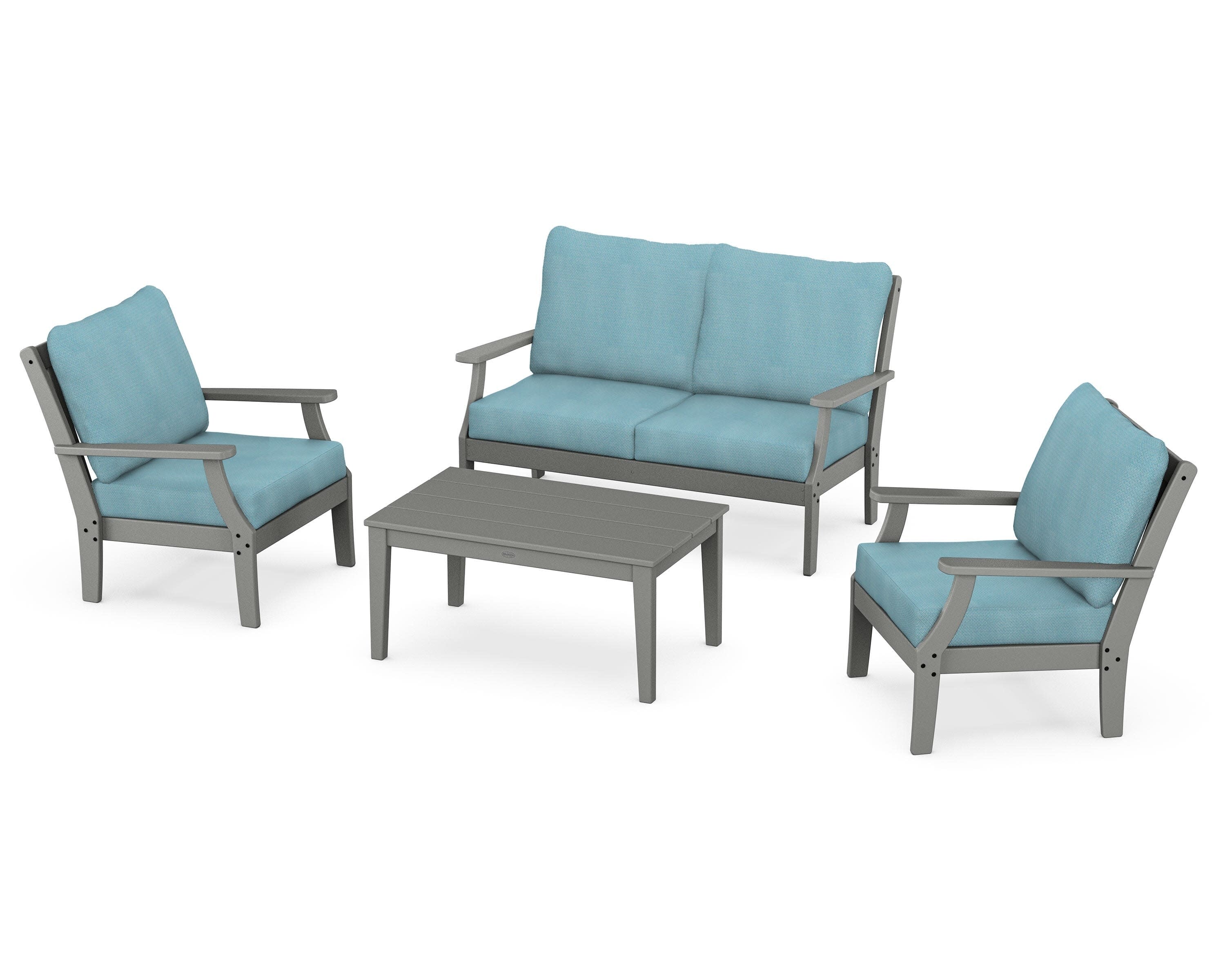 Braxton 4-Piece Deep Seating Chair Set in Slate Grey / Lattice Sky Blue