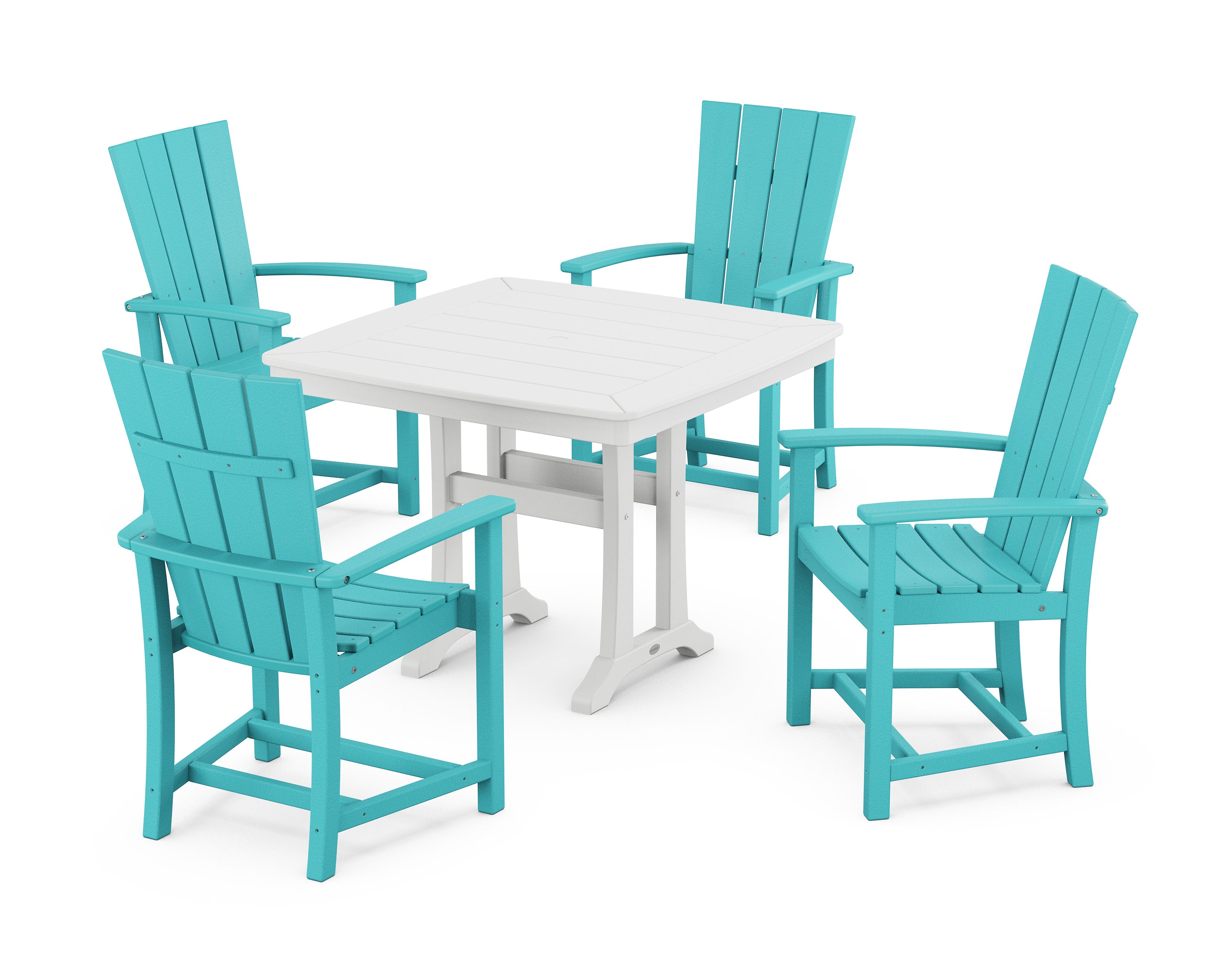 Quattro 5-Piece Dining Set with Trestle Legs in Aruba / White