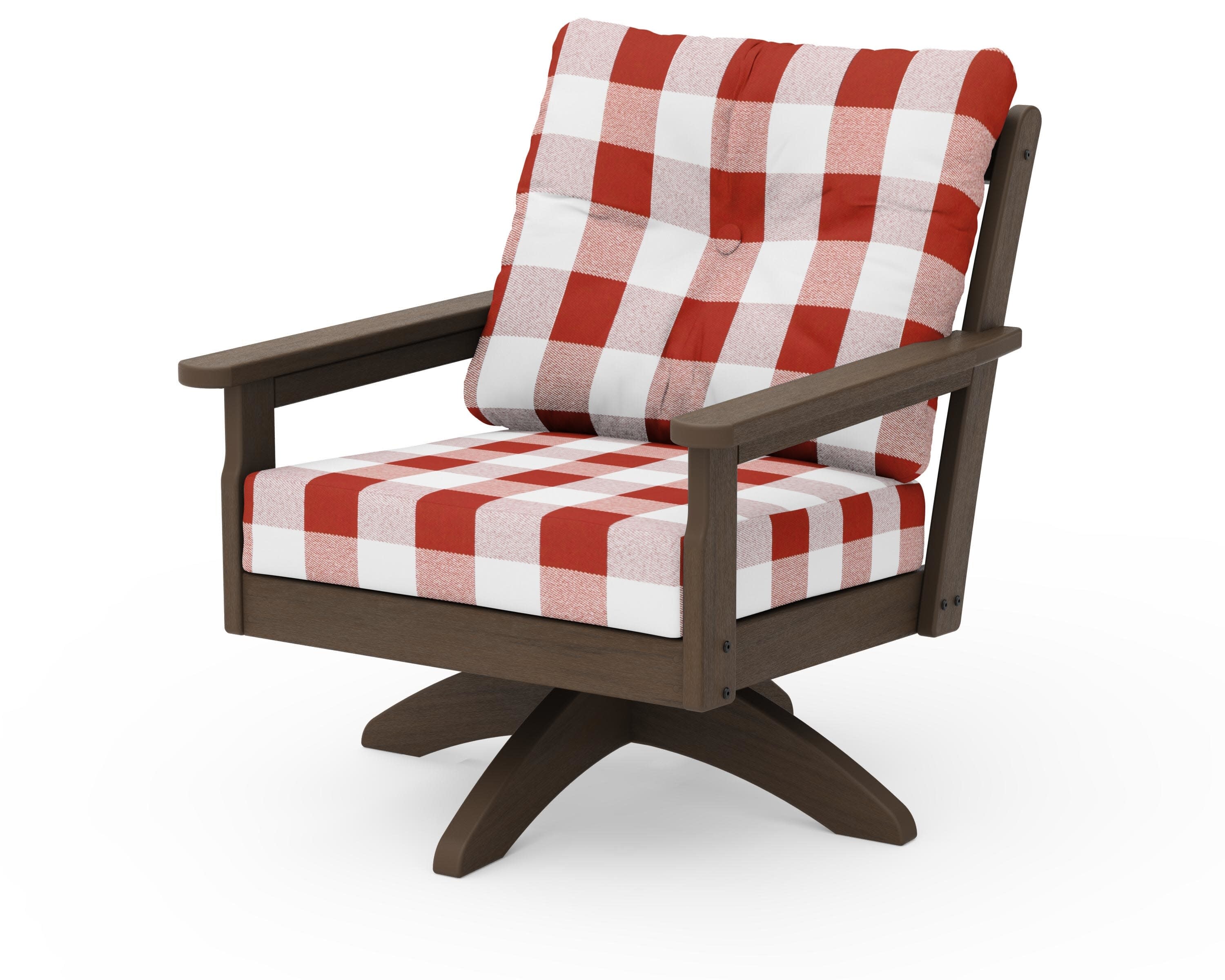 Vineyard Deep Seating Swivel Chair in Kona / Buffalo Plaid Crimson