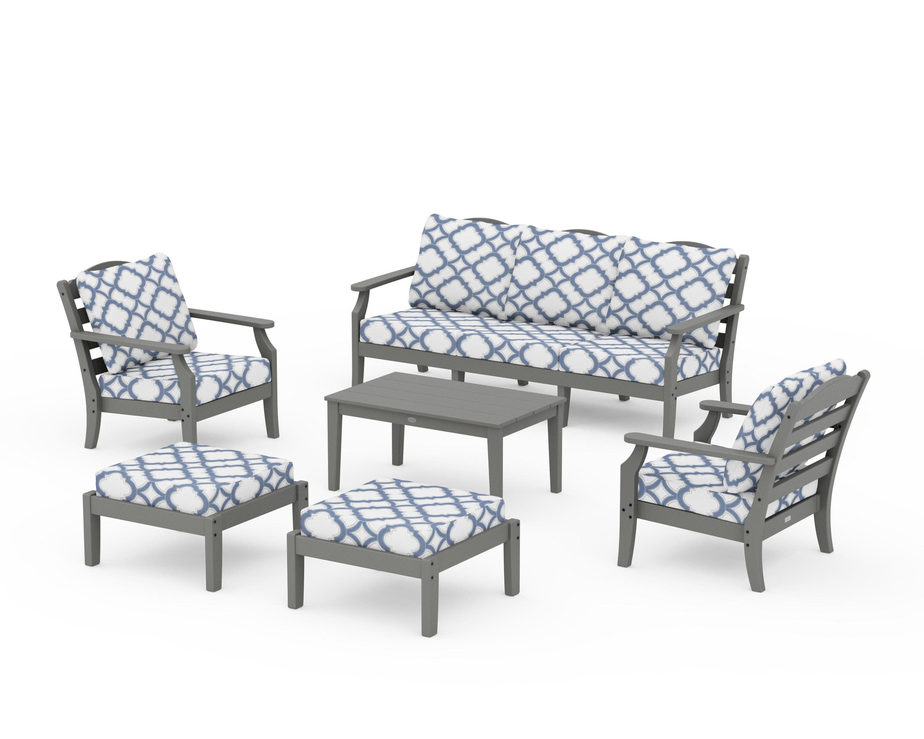 Savannah 6-Piece Lounge Sofa Set in Slate Grey / Trellis Sky Blue
