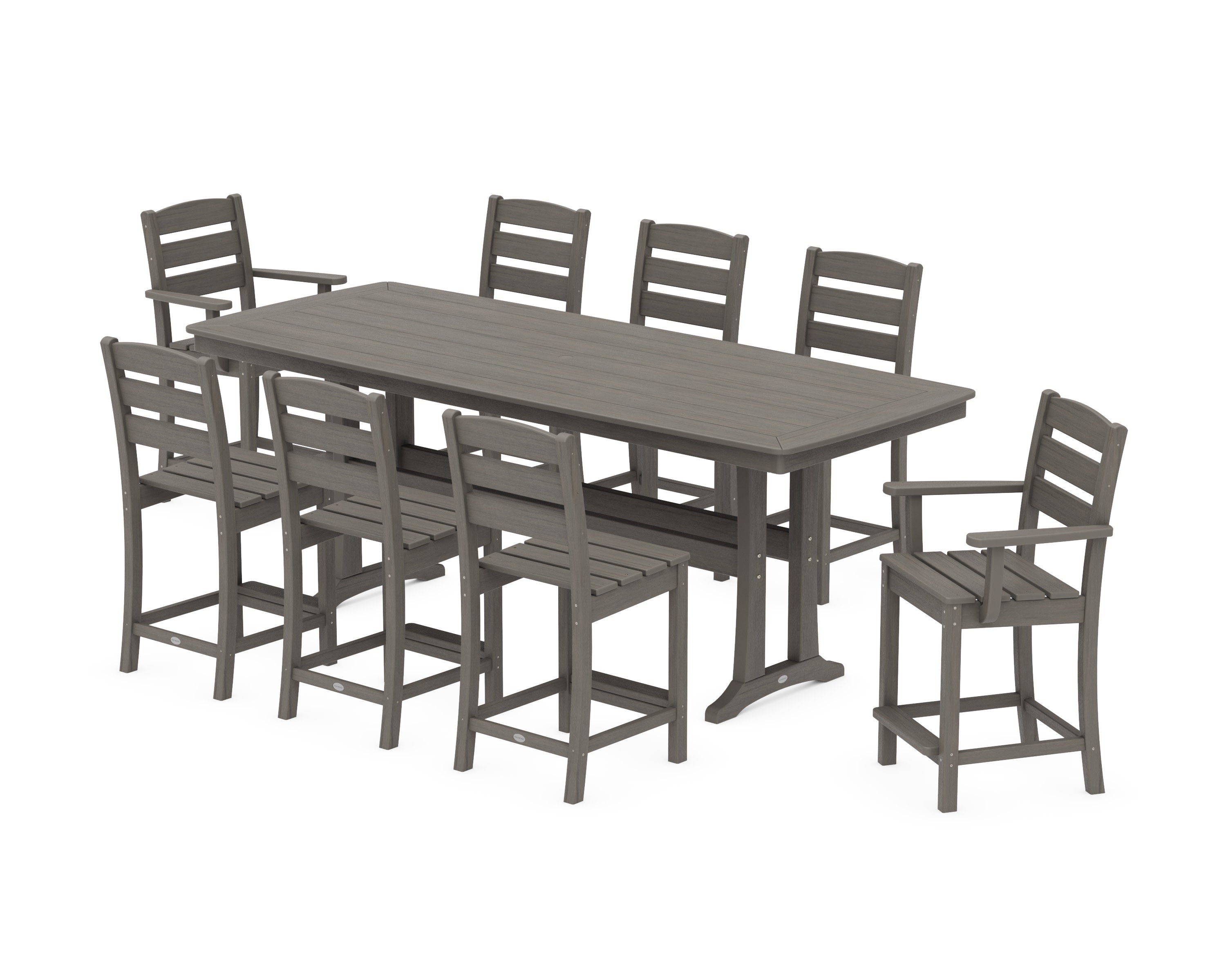 Lakeside 9-Piece Counter Set with Trestle Legs in Driftwood