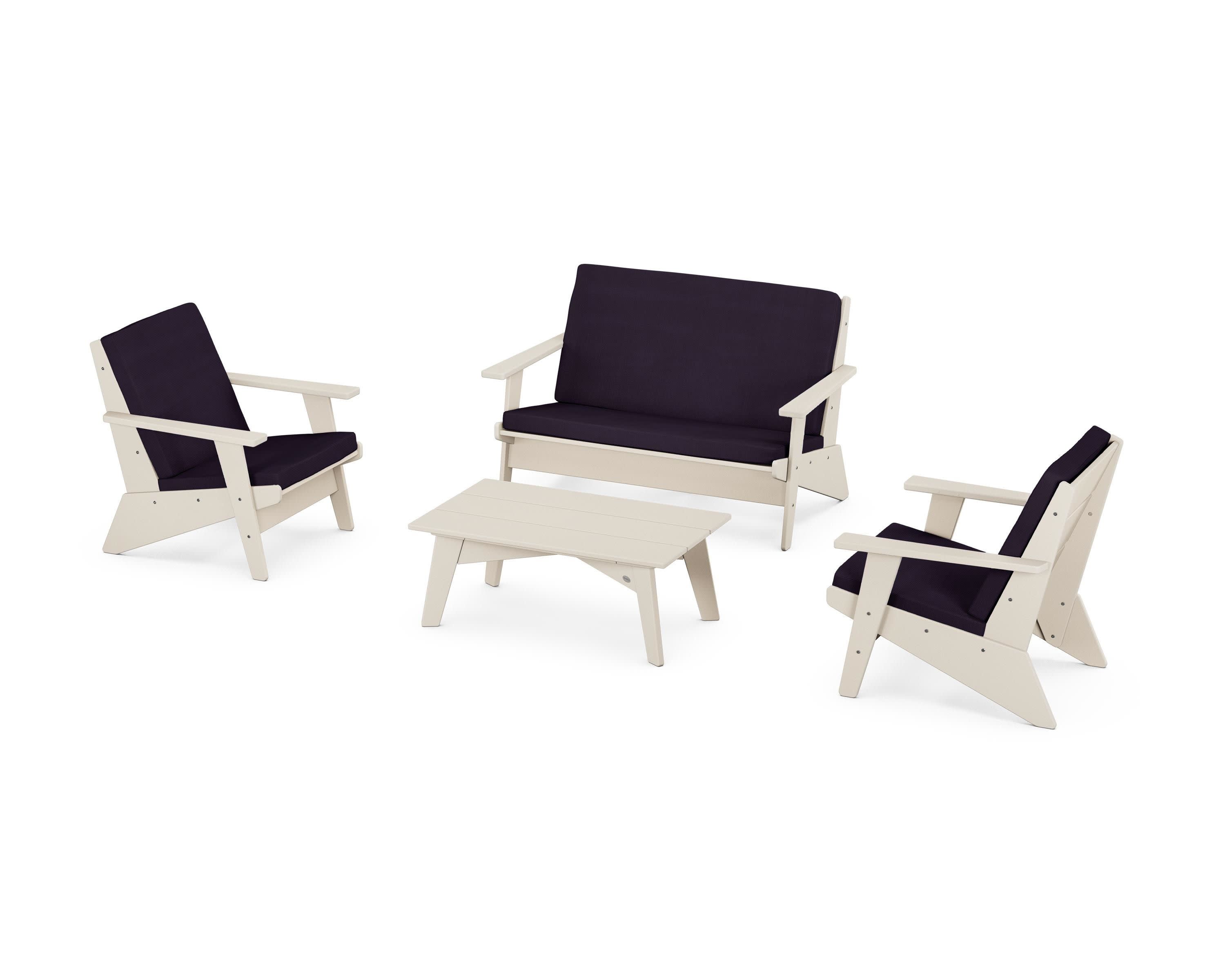 Riviera Modern Lounge 4-Piece Set in Sand / Navy Linen