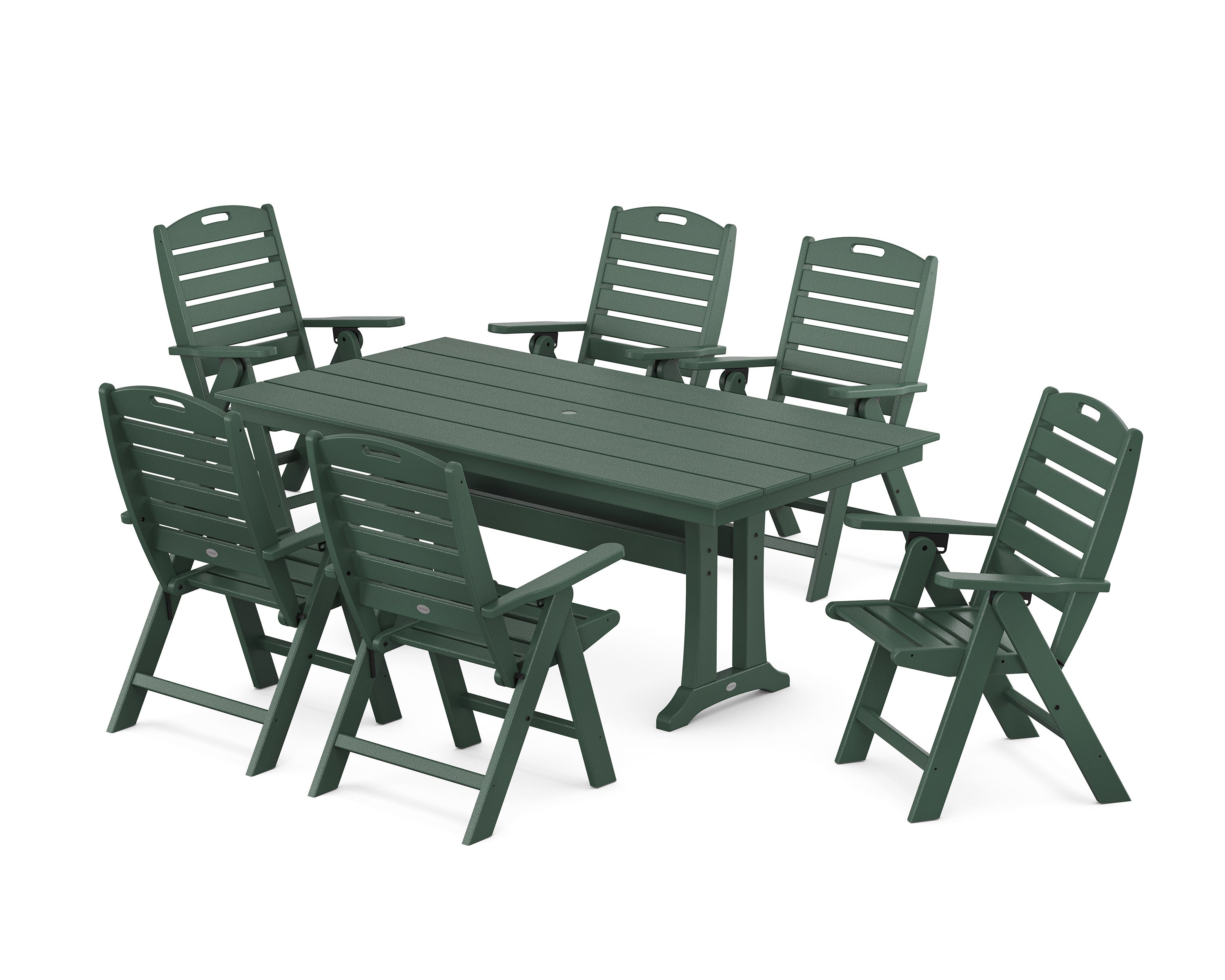 Nautical Highback 7-Piece Farmhouse Dining Set with Trestle Legs in Green