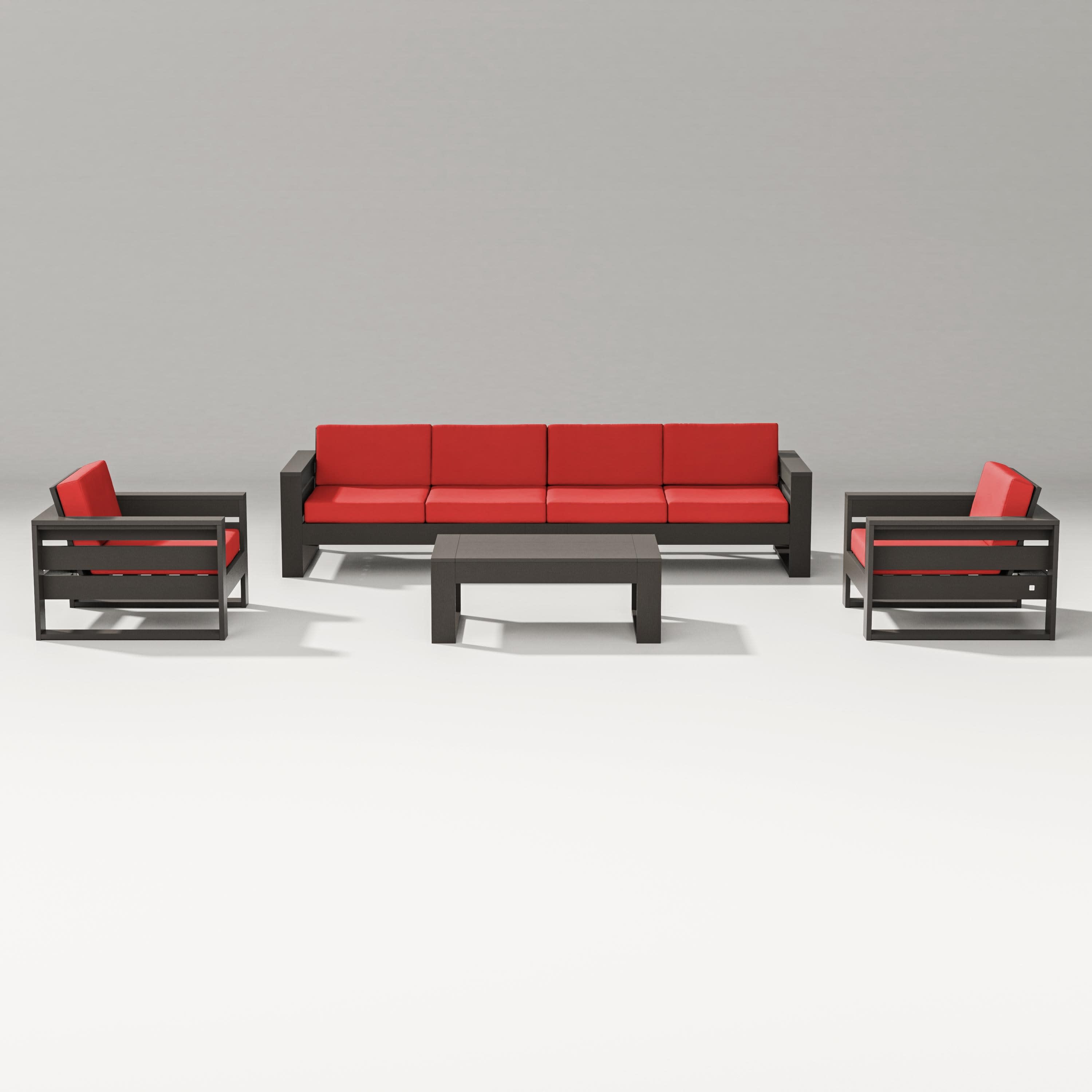 Latitude 5-Piece Lounge Sofa Set in Vintage Coffee / Crimson Linen