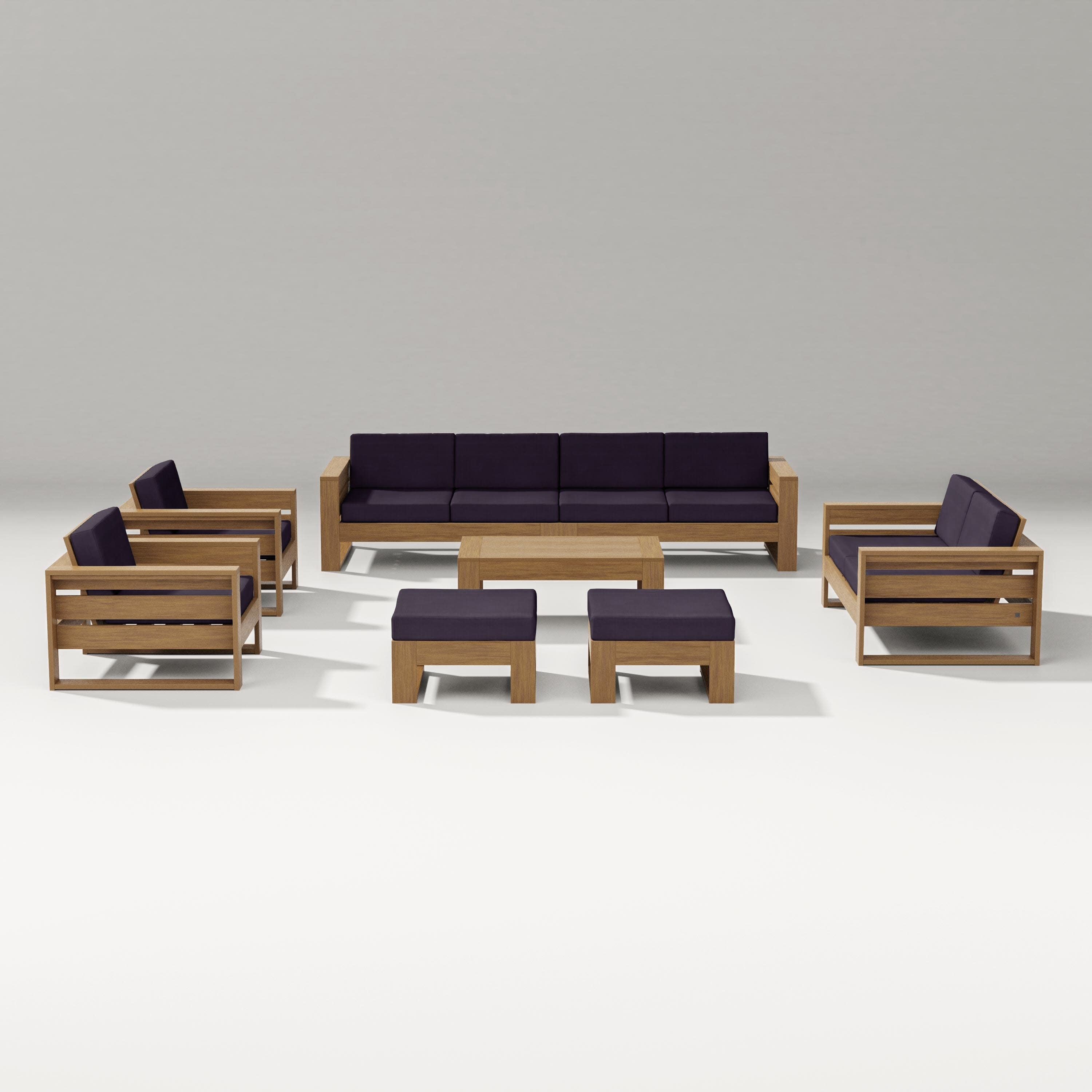 Latitude 8-Piece Lounge Sofa Set in Natural / Navy Linen