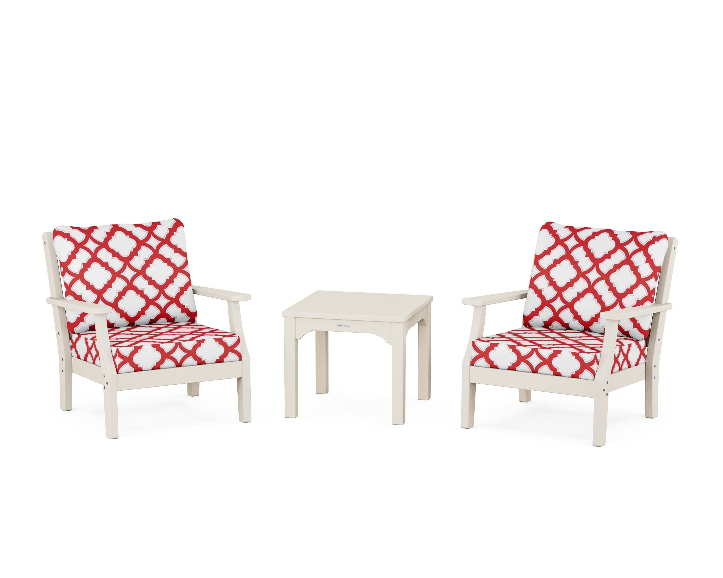 Chinoiserie 3-Piece Deep Seating Set in Sand / Trellis Crimson