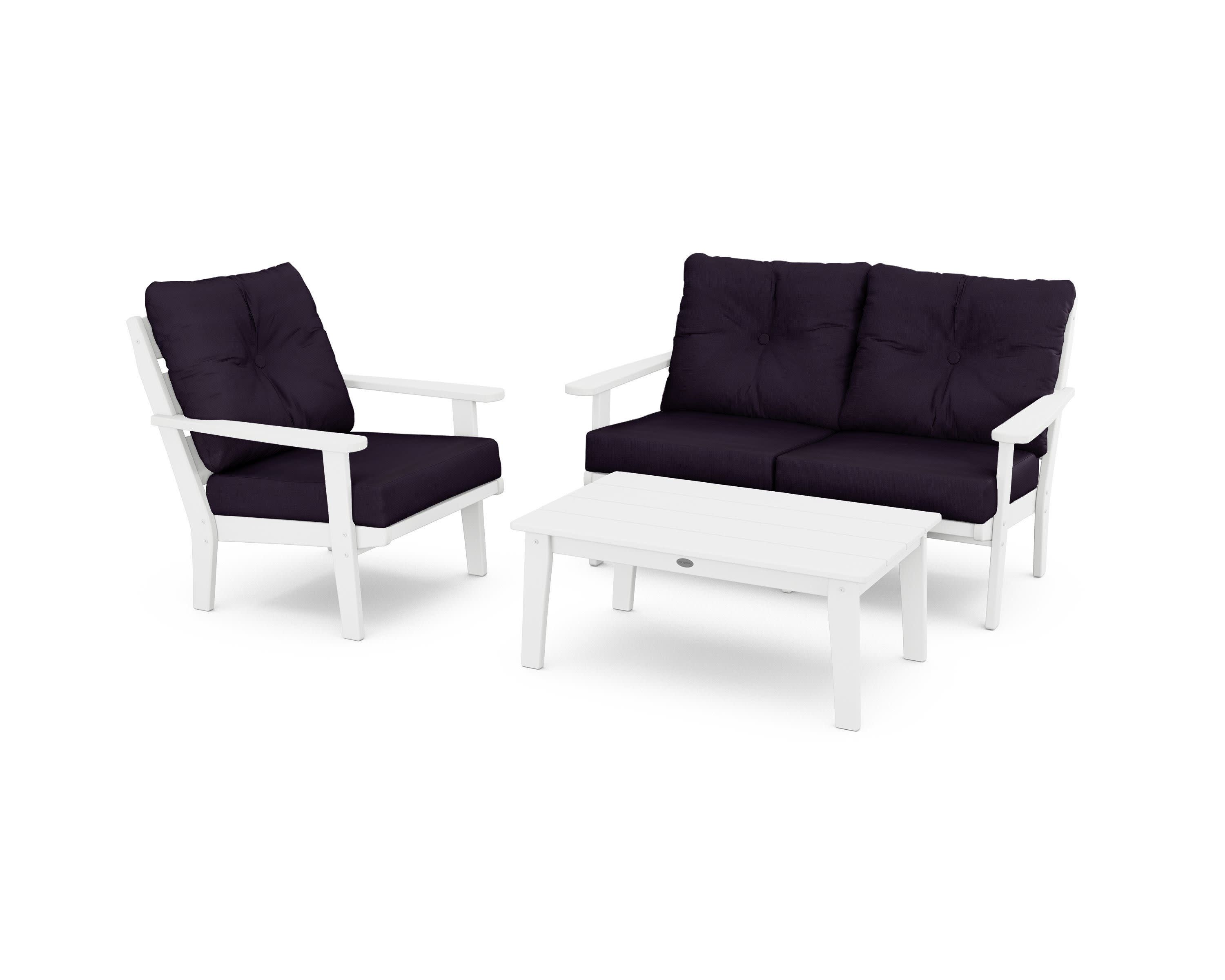 Lakeside 3-Piece Deep Seating Set in White / Navy Linen