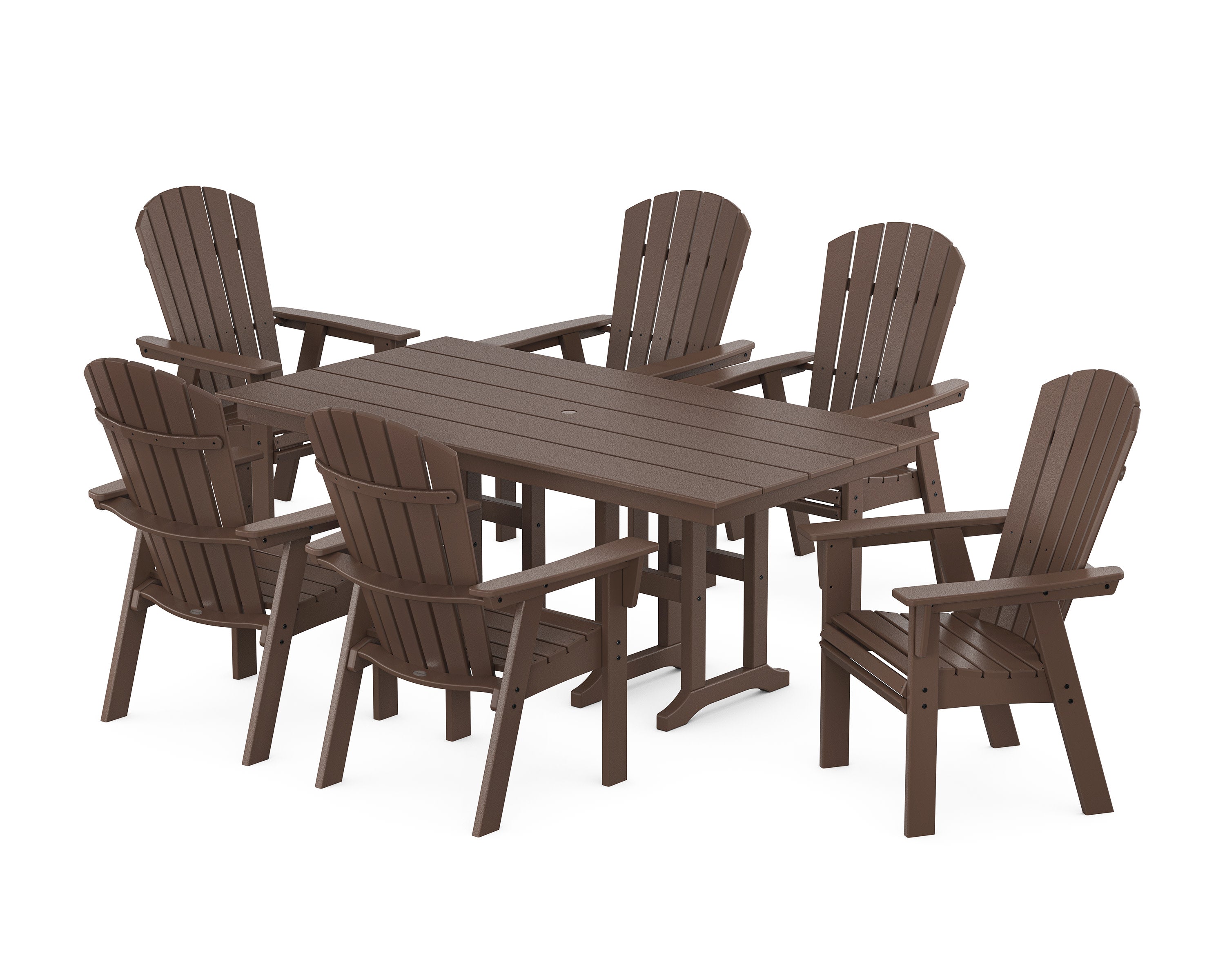 Nautical Curveback Adirondack 7-Piece Farmhouse Dining Set in Mahogany